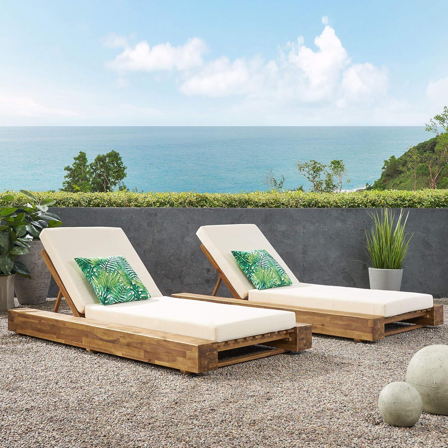 Donnie 39'' Outdoor Acacia Chaise Lounge (Set of 2)