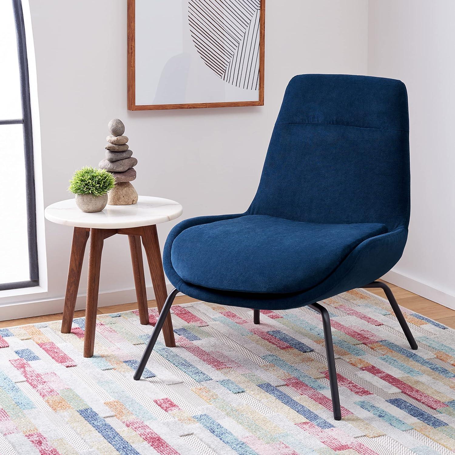 Navy Velvet Wood Accent Chair with Splayed Legs