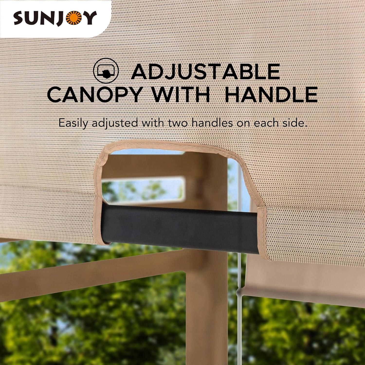 Sunjoy Cedar Pergola 10 x 11 ft. Wooden Hot Tub Pergola with Adjustable Canopy and Privacy Screen