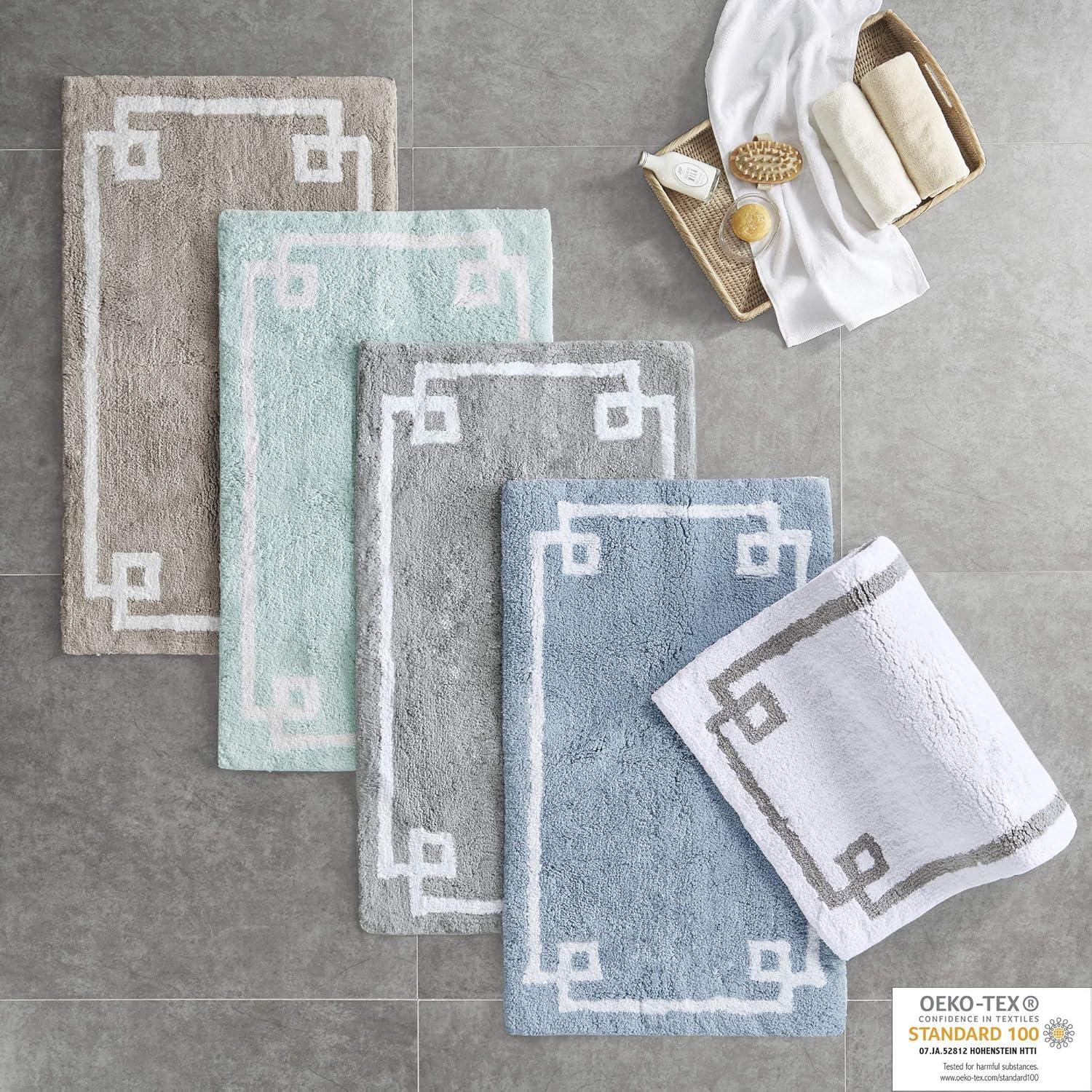 White Cotton Tufted Bath Rug with Gray Border