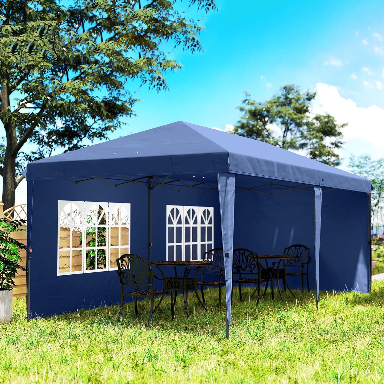 Outsunny 10' x 20' Heavy Duty Pop Up Canopy Party Tent with 4 Removable Sidewalls, Outdoor Cabana Gazebo with Carry Bag, Weather Protection, White