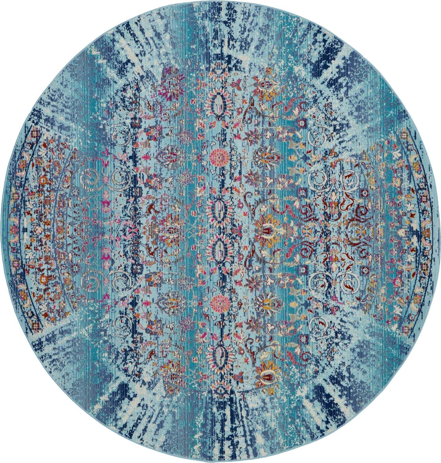 Nourison Vintage Kashan VKA02 Blue/White/Orange Indoor Area Rug - 5'3 x 7'10