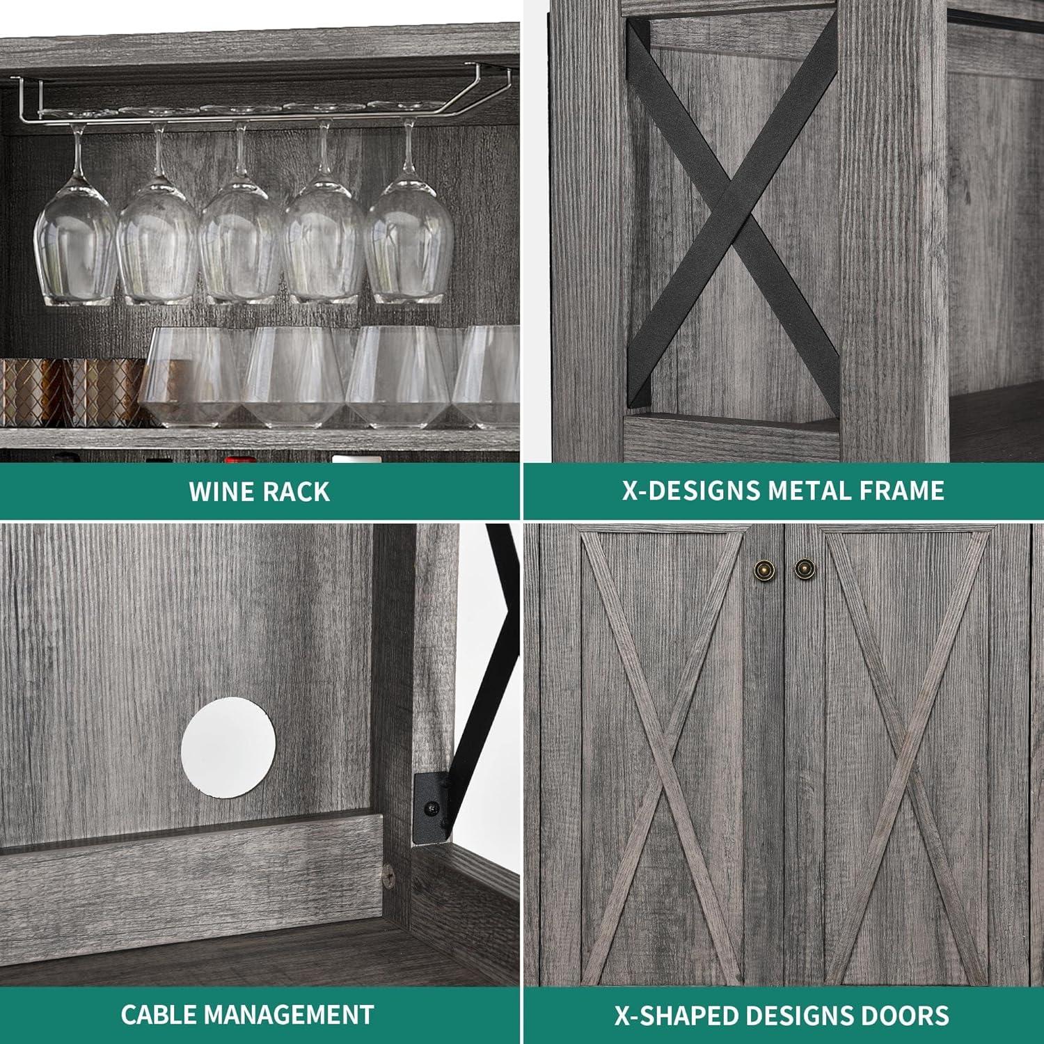 Moasis Bar Cabinet for Liquor and Glasses Dining Kitchen Cabinet with Wine Rack White