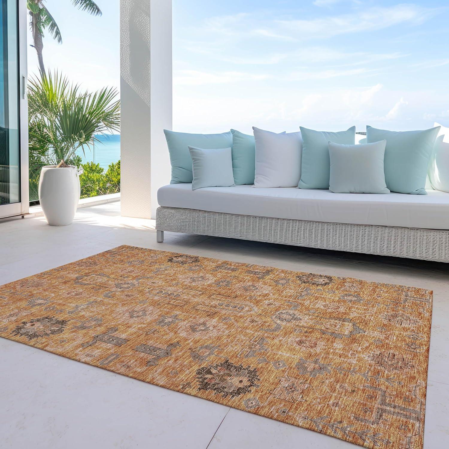 Terracotta Synthetic Flat Woven Rectangular Indoor Outdoor Rug