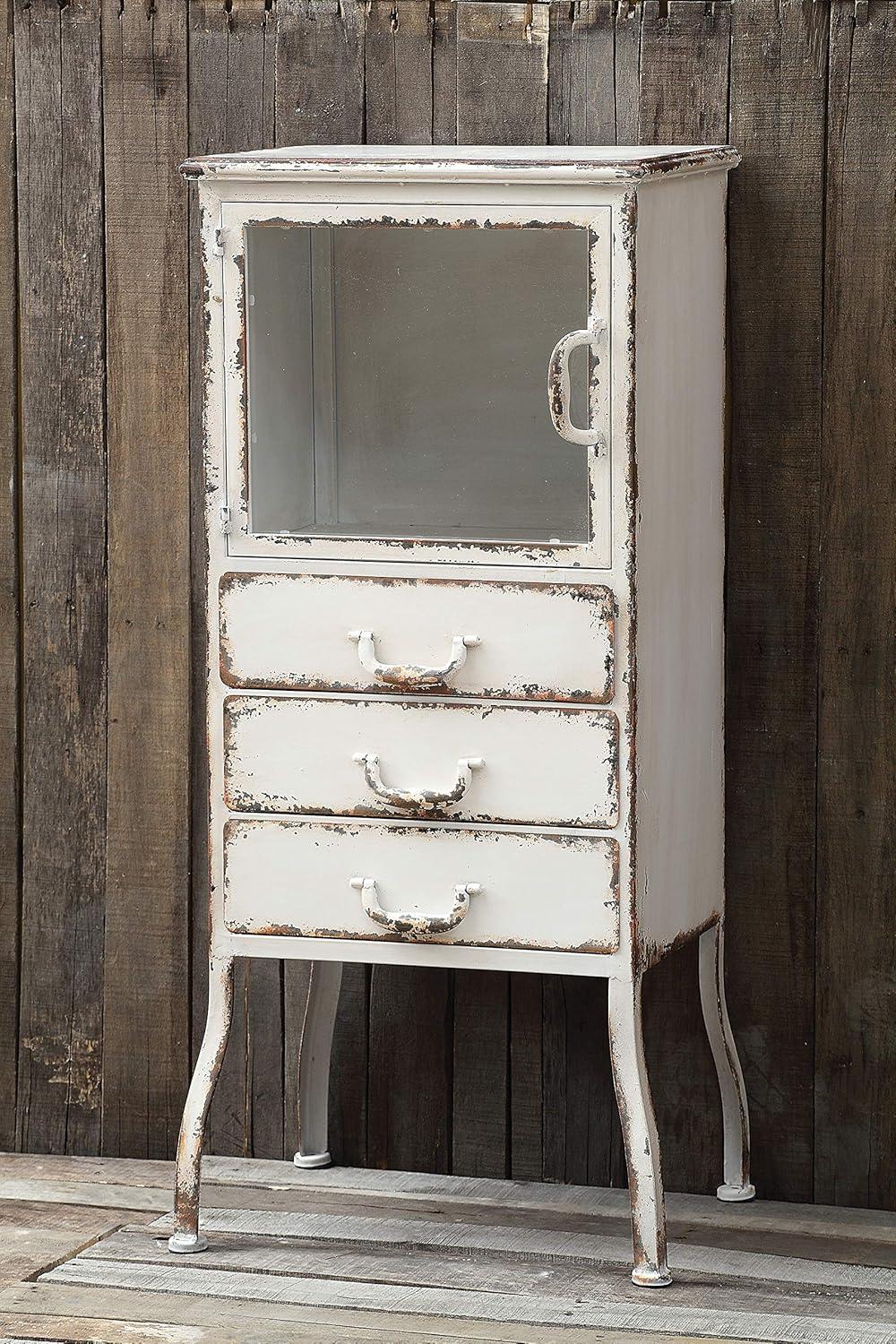 Storied Home 39" Tall Decorative Storage Cabinet Cream: Vintage Rustic Metal, 3 Drawers, Office & Home Use