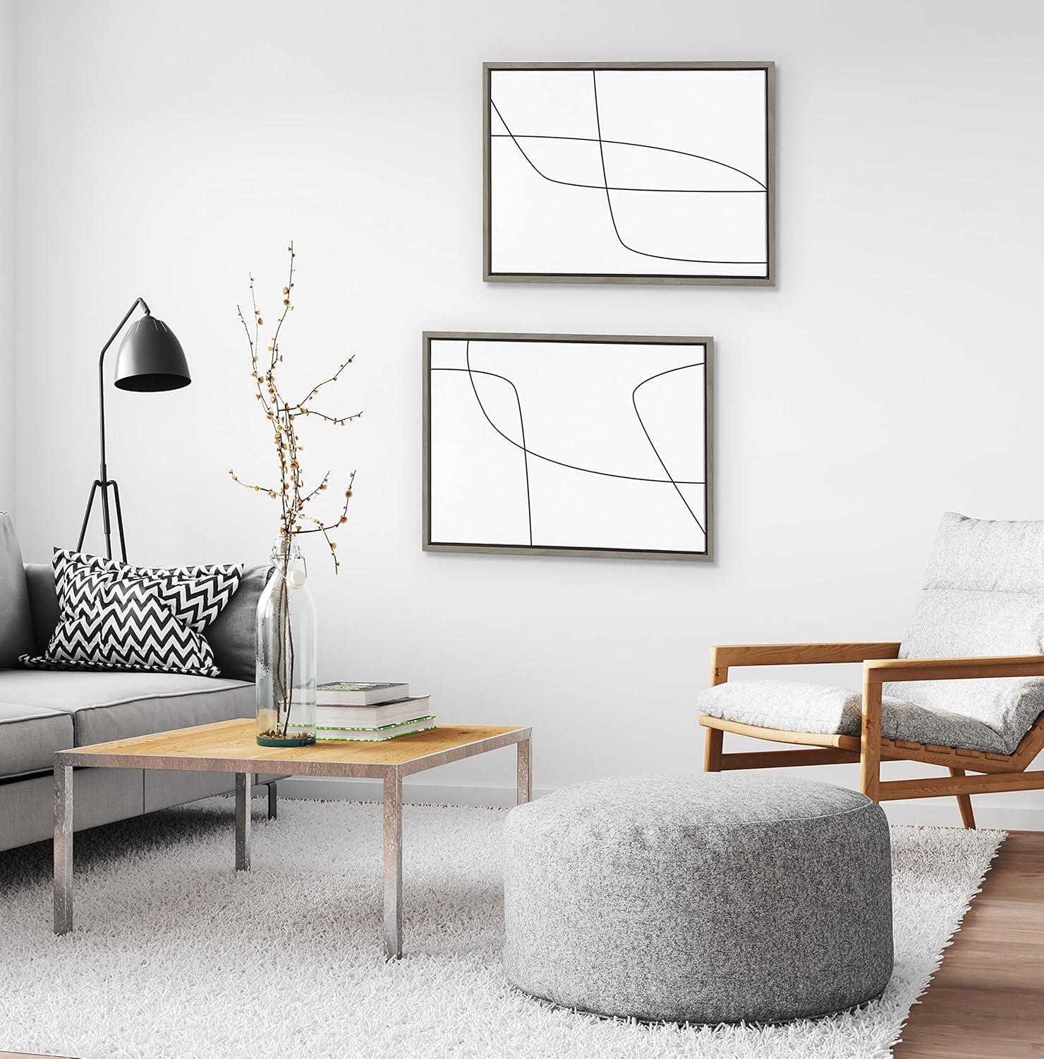 Kate and Laurel Sylvie Modern Line Abstract 3 and 4 Black and White Framed Canvas by The Creative Bunch Studio, 2 Piece 18x24, Gray