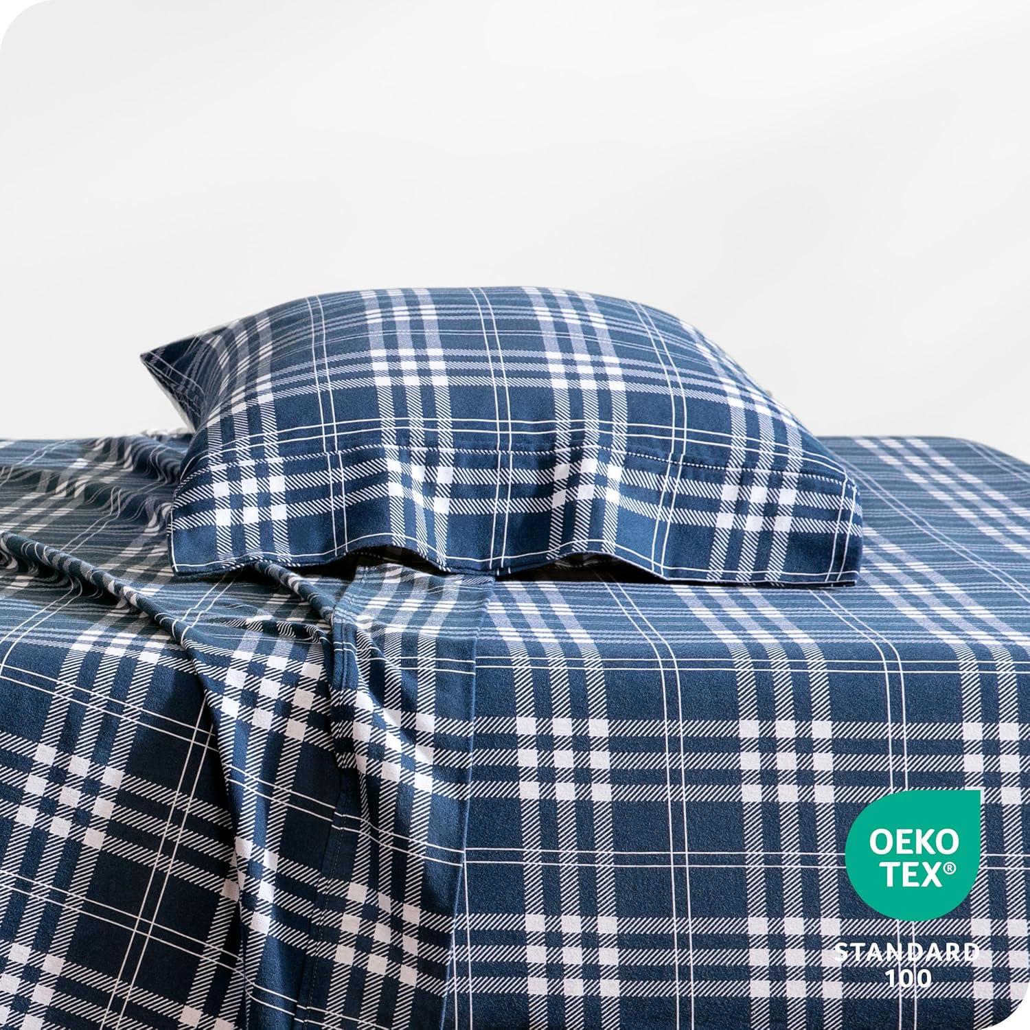 Stirling Plaid - Blue/White Cotton Flannel Twin Sheet Set by Bare Home