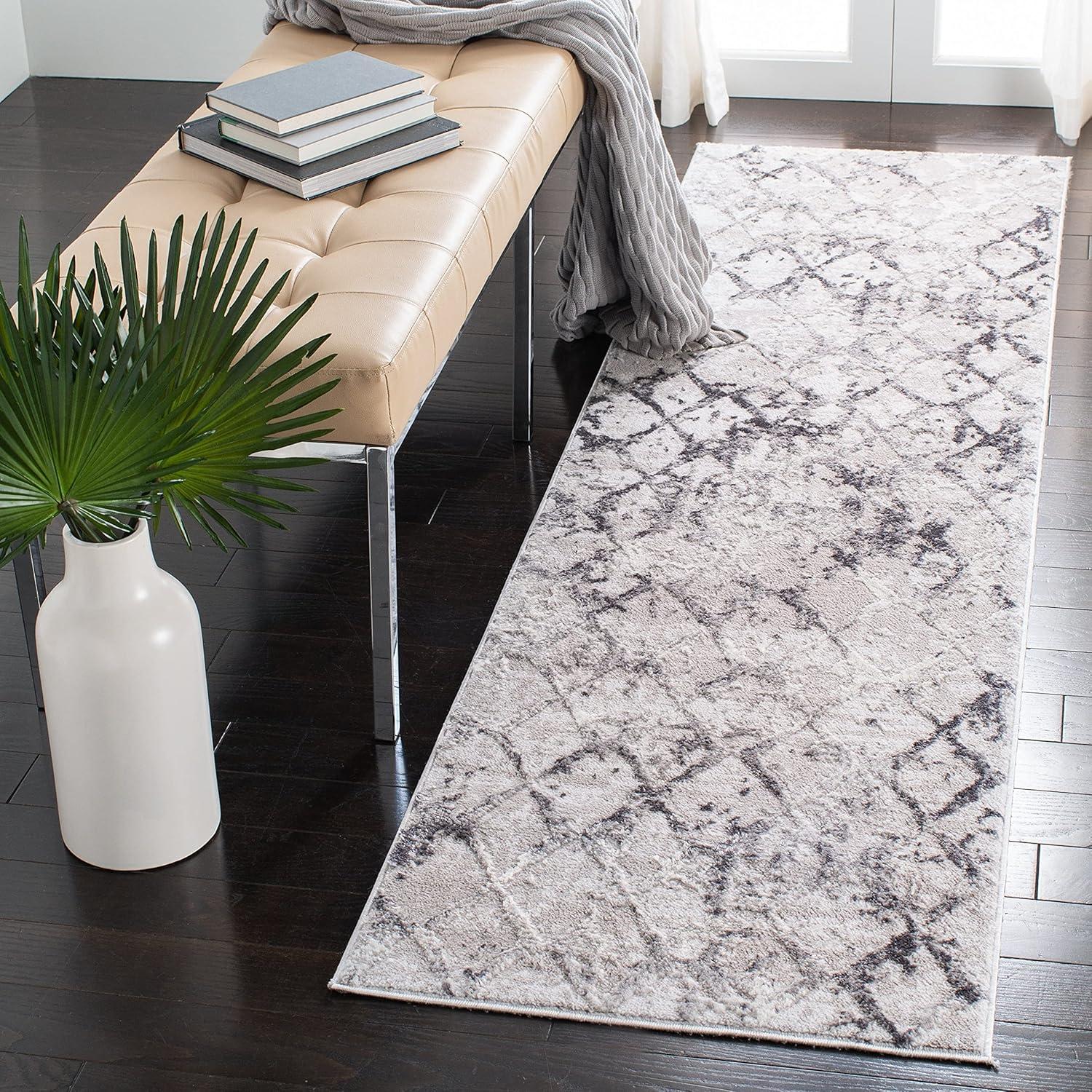 Amelia Modern Grey & Light Grey Abstract Runner Rug - 2'2" x 6'