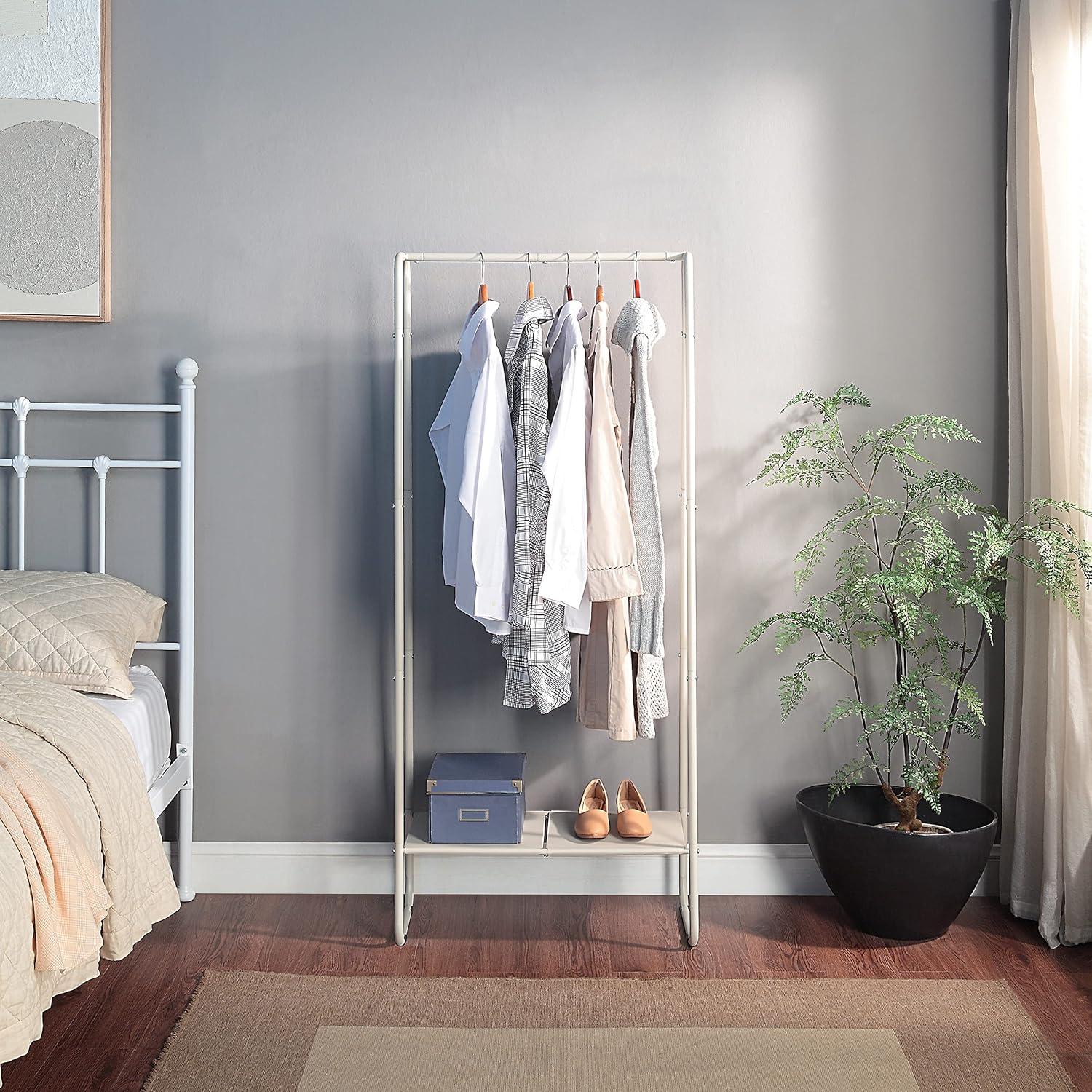 White Metal Freestanding Garment Rack with Shelf