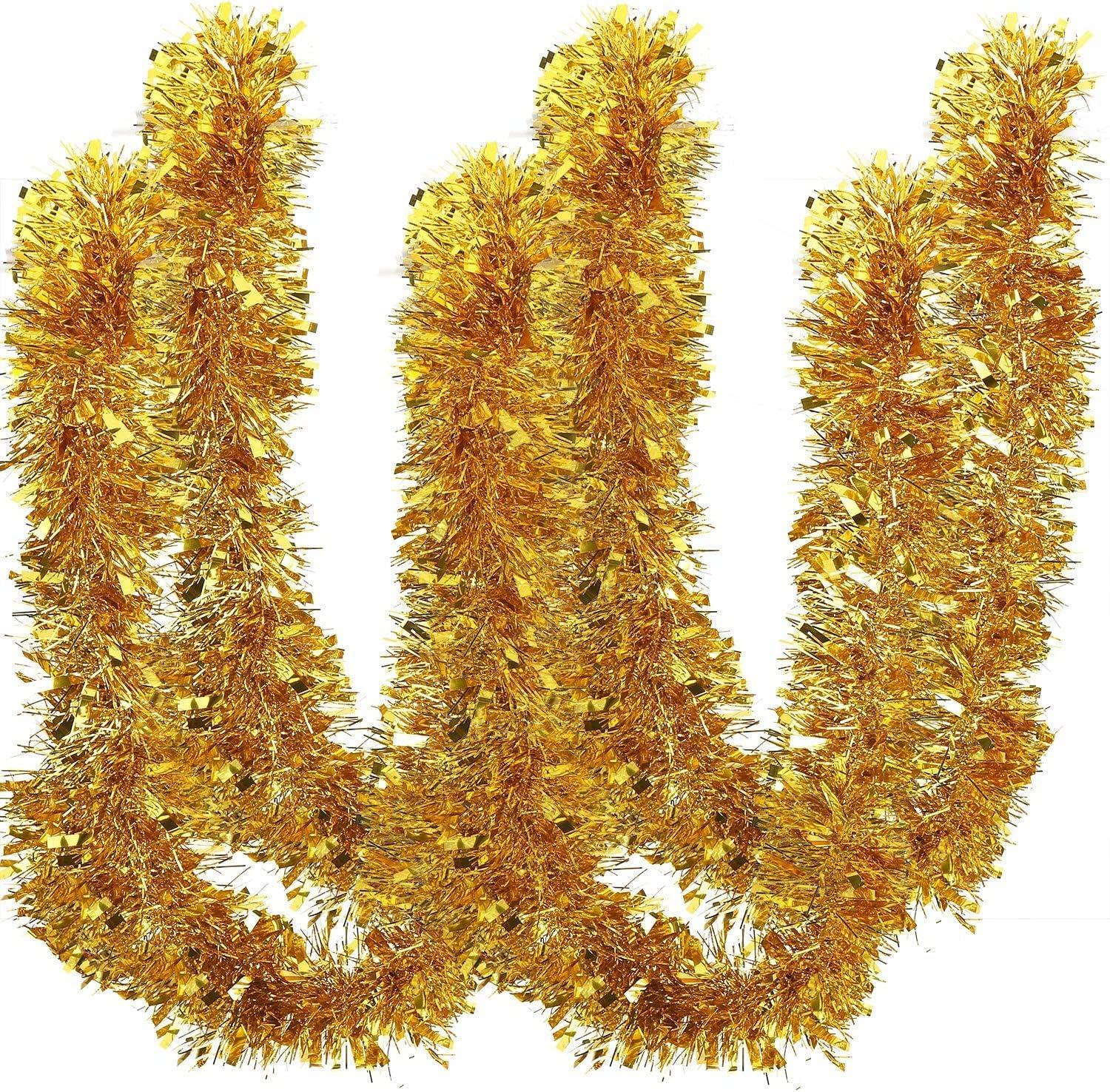 FINGOOO Gold Garland Christmas Decorations,33Ft/10M Thick Fluffy Christmas Tree Tinsel Garland Wedding Birthday Decor