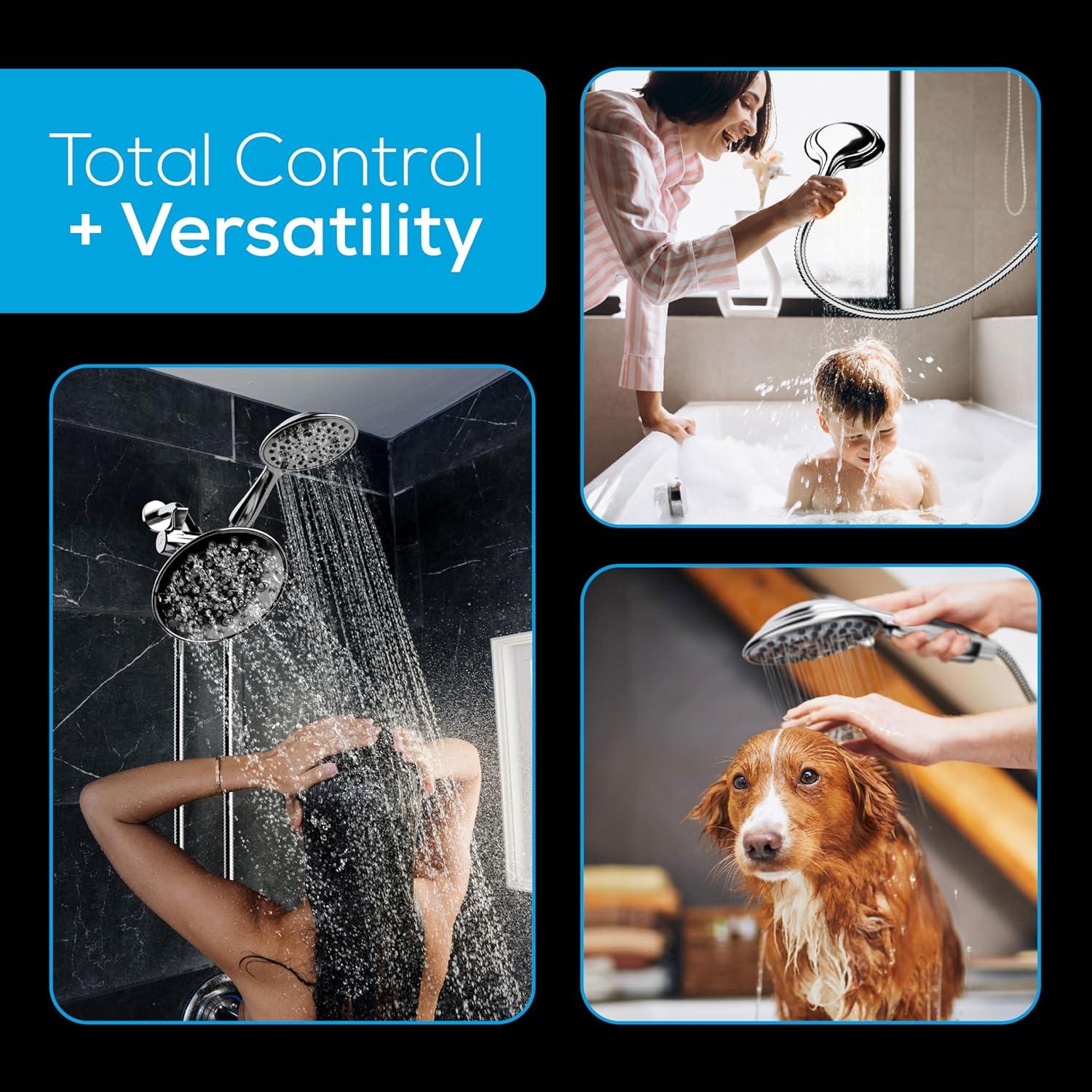 SparkPod Dual Shower Head - 8'' High Pressure Rain Shower Heads with Handheld Spray Combo - Rainfall, Handheld & Dual Mode - Easy Install 3-Way Showerhead with Hose & Holder (Midnight Black Matte)