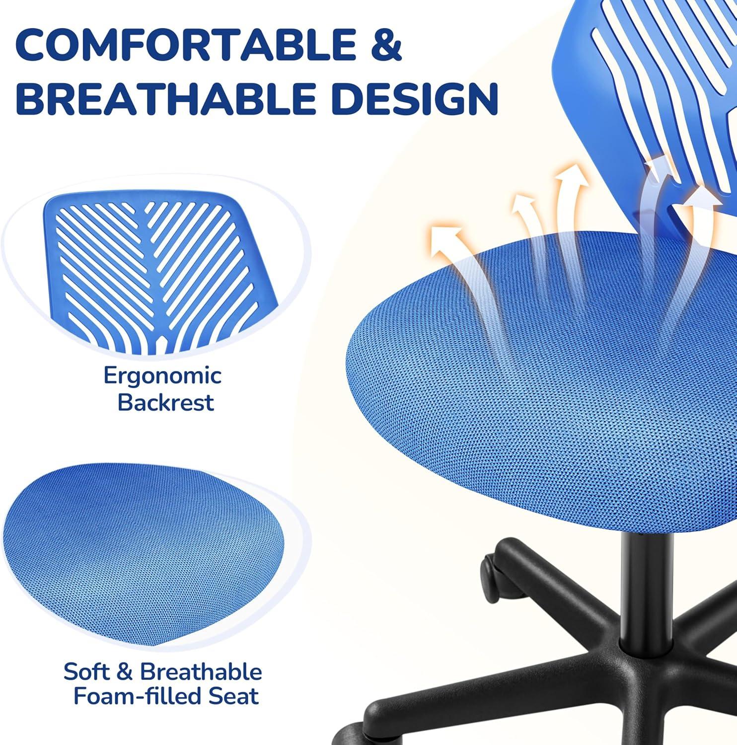 Yaheetech Students Desk Chair Low-Back Armless Study Chair Cute with Lumbar Support Adjustable Height for Youth, Blue