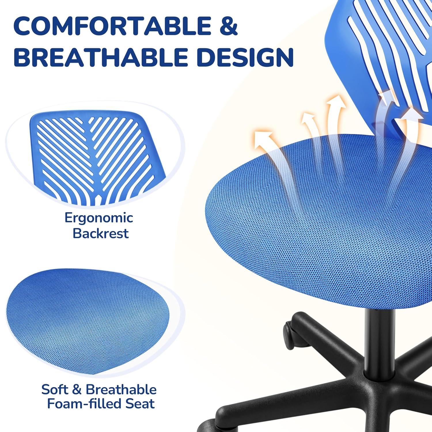 Gexandy Armless Office Chair Back Mesh Desk Chair Computer Chair Ergonomic Task Rolling Swivel Chair Back Support Adjustable Modern Chair with Lumbar Support, Blue