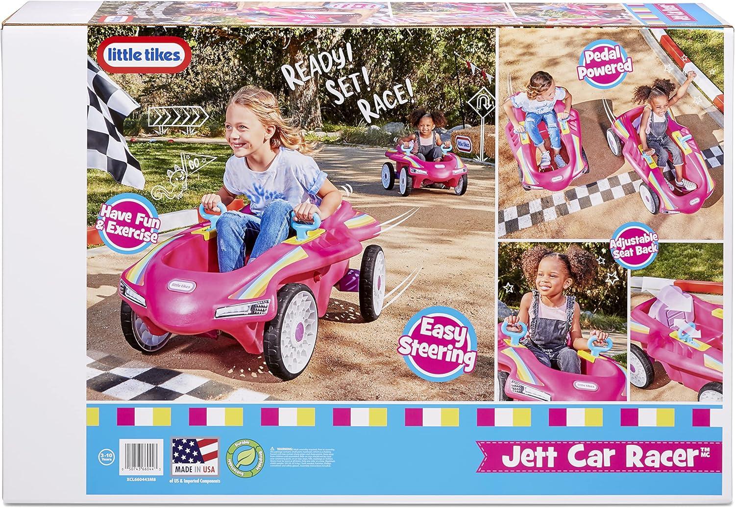 Little Tikes Jett Car Racer Ride On Pedal Car, Pink, Adjustable Seat Back, Dual Handle Rear Wheel Steering, Kids Boys Girls Ages 3 to 7