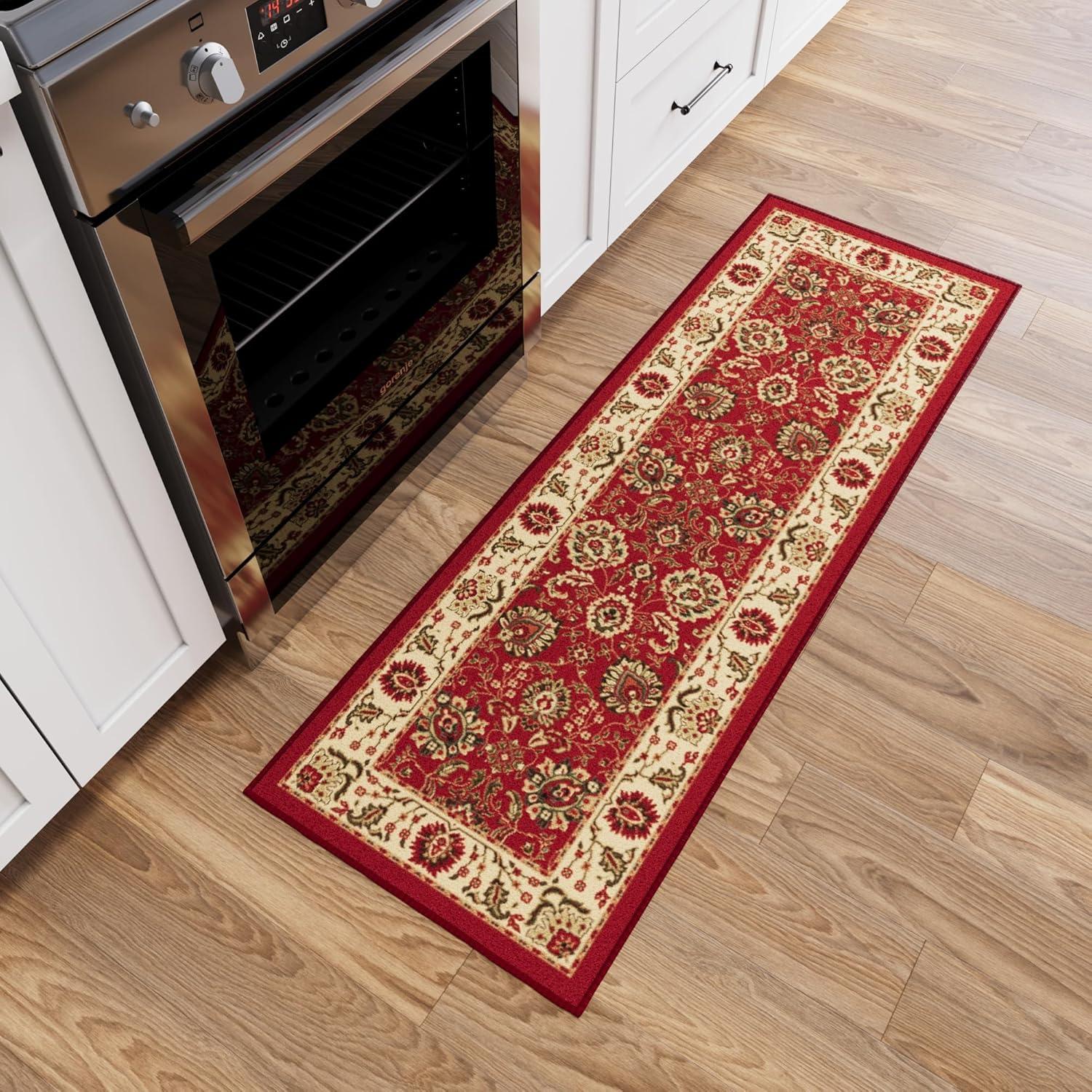 Ottohome Non-Slip Medallion Oriental Area Rug For Living Room, Hallway, Entryway Rug, Dark Red