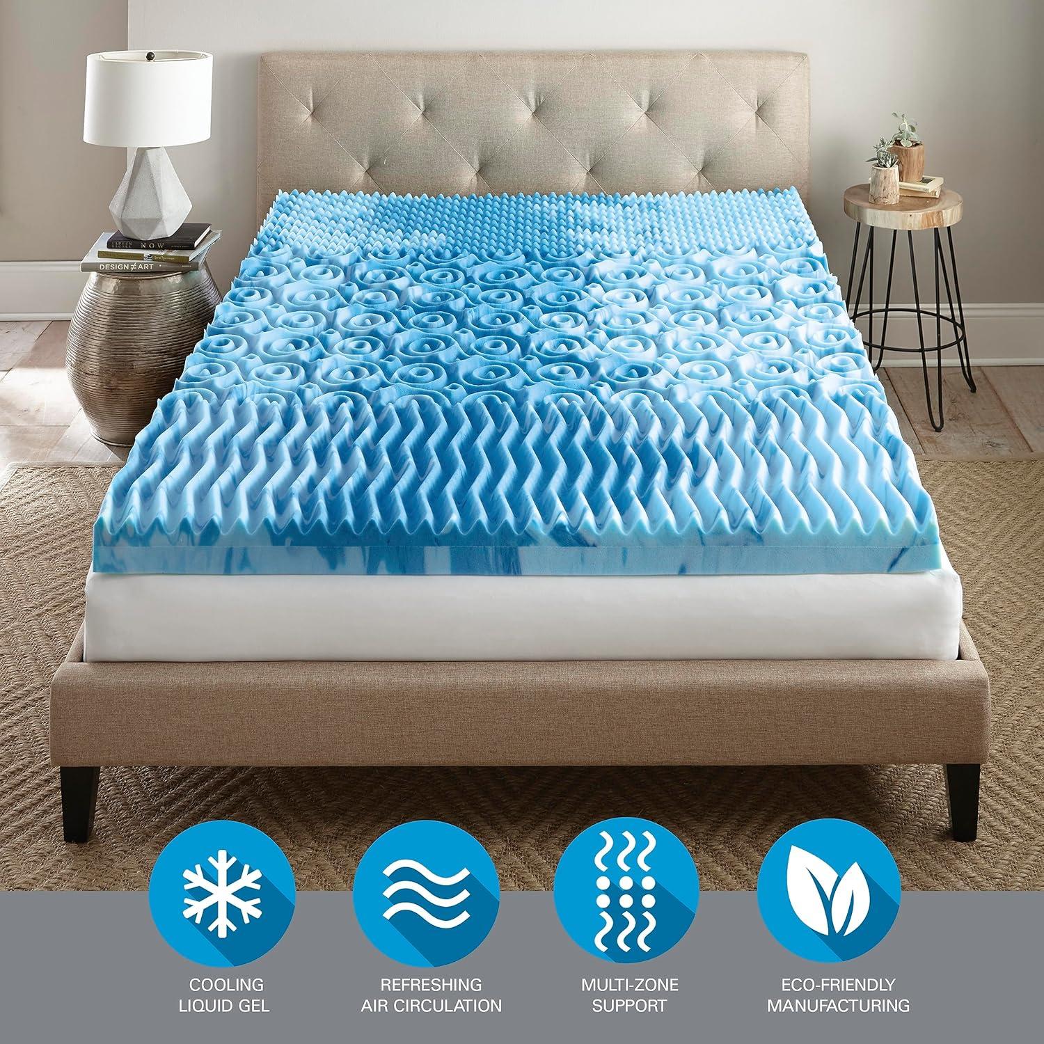 Queen Size 4" Gel Lux Memory Foam Mattress Topper: Contouring Comfort, Pressure Relief Zones, Cooling Gel Infusion, Air Flow Tech, Medium Firm Support, CertiPUR-US Certified