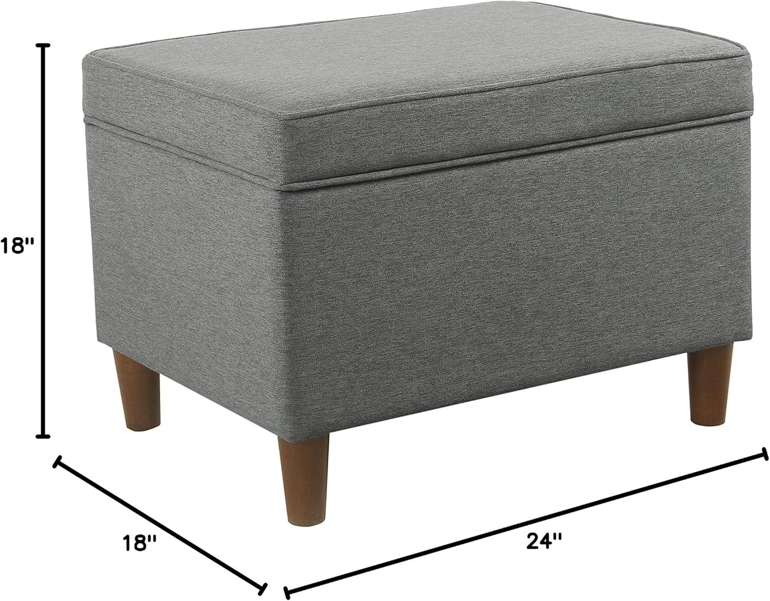 Gray Woven Fabric Storage Ottoman with Wooden Legs