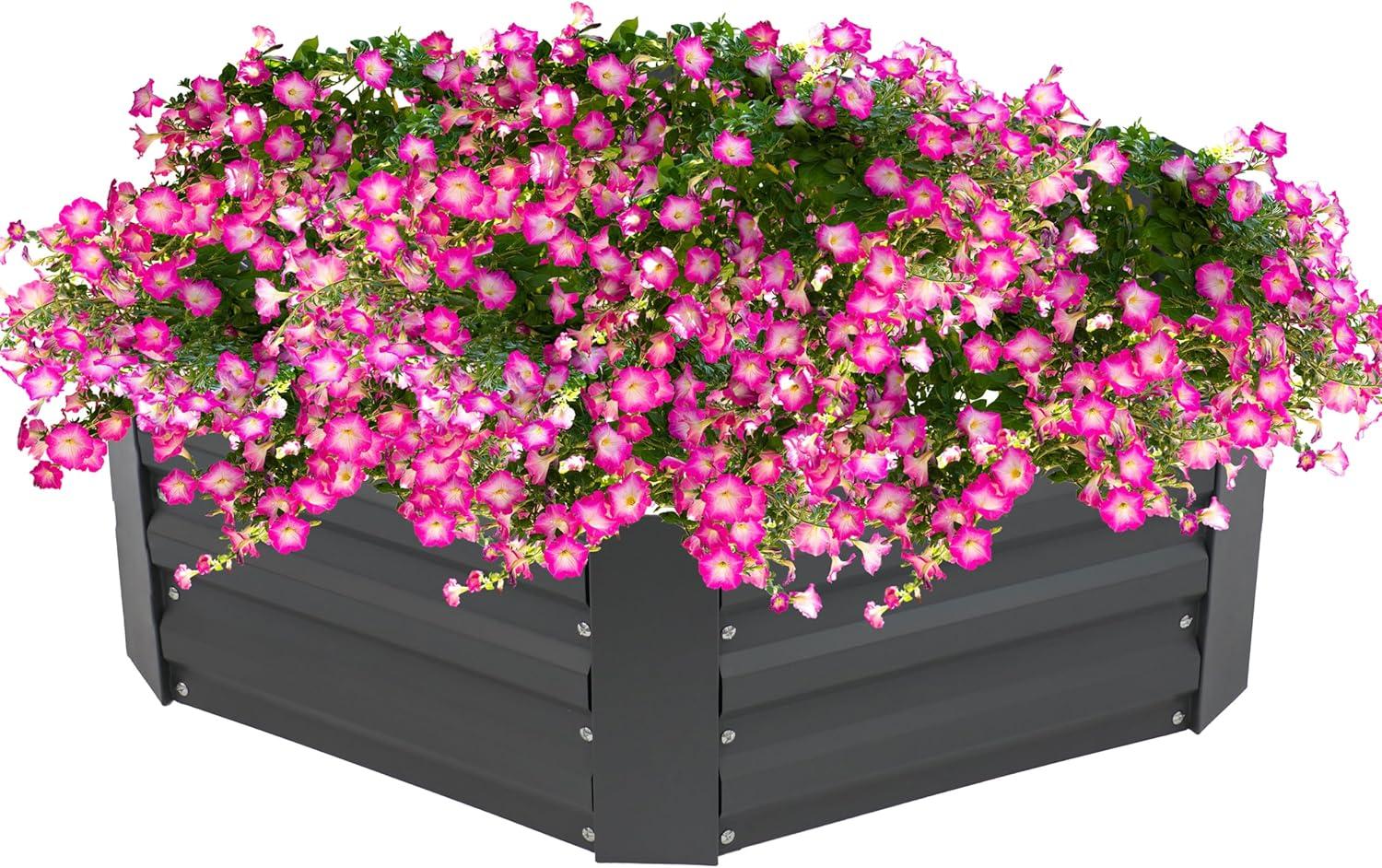 Sunnydaze Galvanized Steel Hexagon-Shaped Raised Garden Bed - Gray