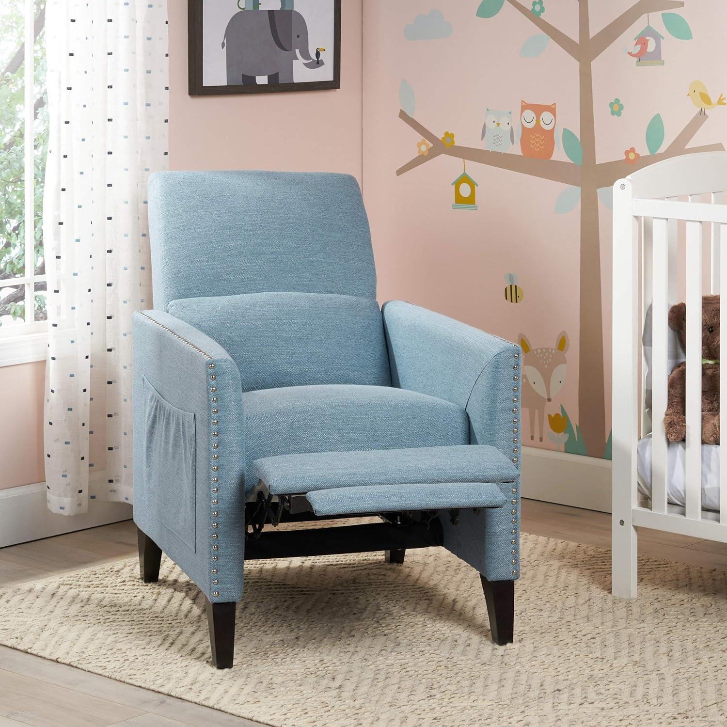 Christopher Knight Home Alexis Contemporary Fabric Push Back Recliner, Light Blue, Dark Brown