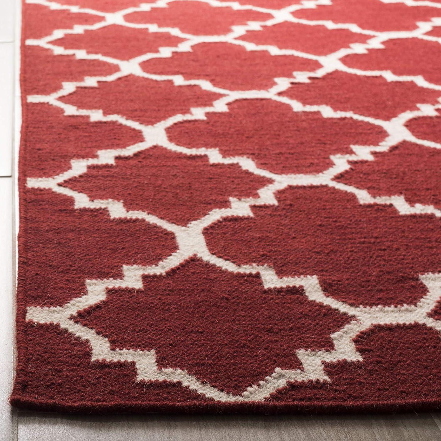 Red and Ivory Geometric Wool 3' x 5' Flatweave Rug