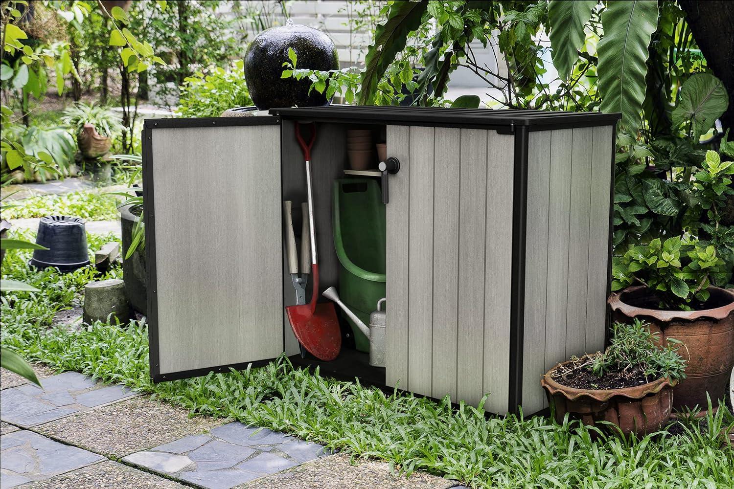 Gray Resin Outdoor Storage Shed with Paintable Walls