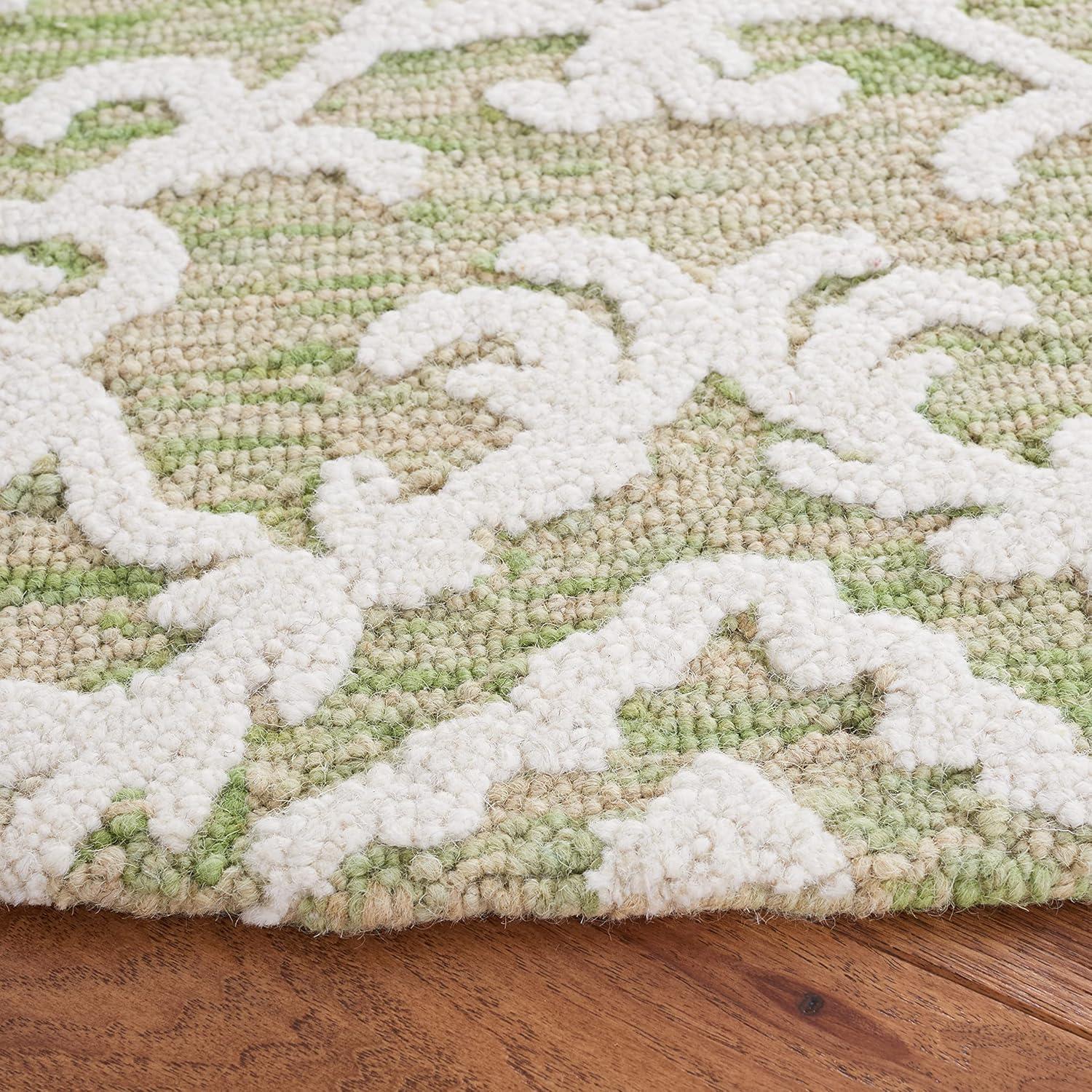 SAFAVIEH Blossom Cletus Geometric Wool Area Rug, Light Green/Ivory, 6' x 6' Round