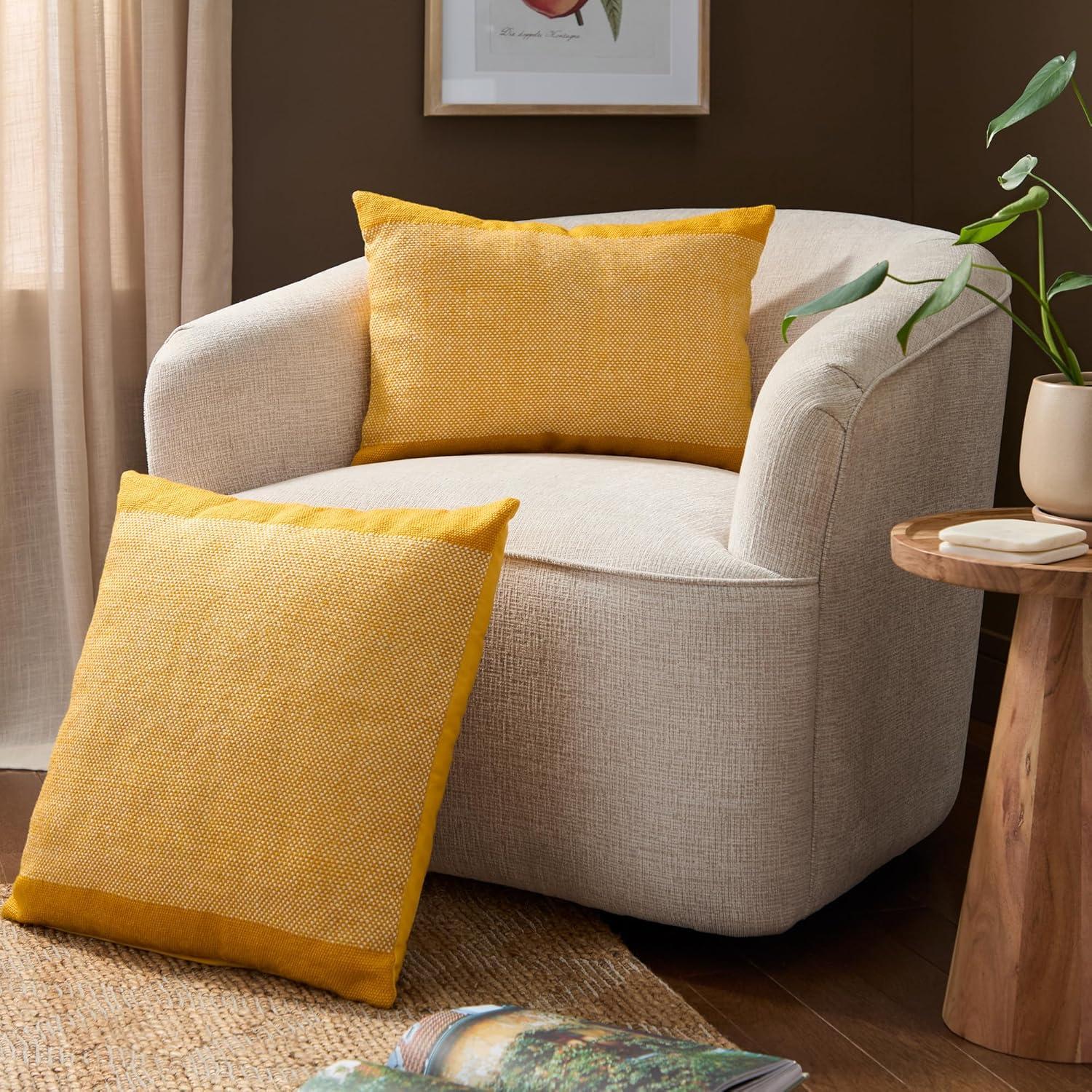 Yellow and Ivory Recycled Material Indoor/Outdoor Pillow