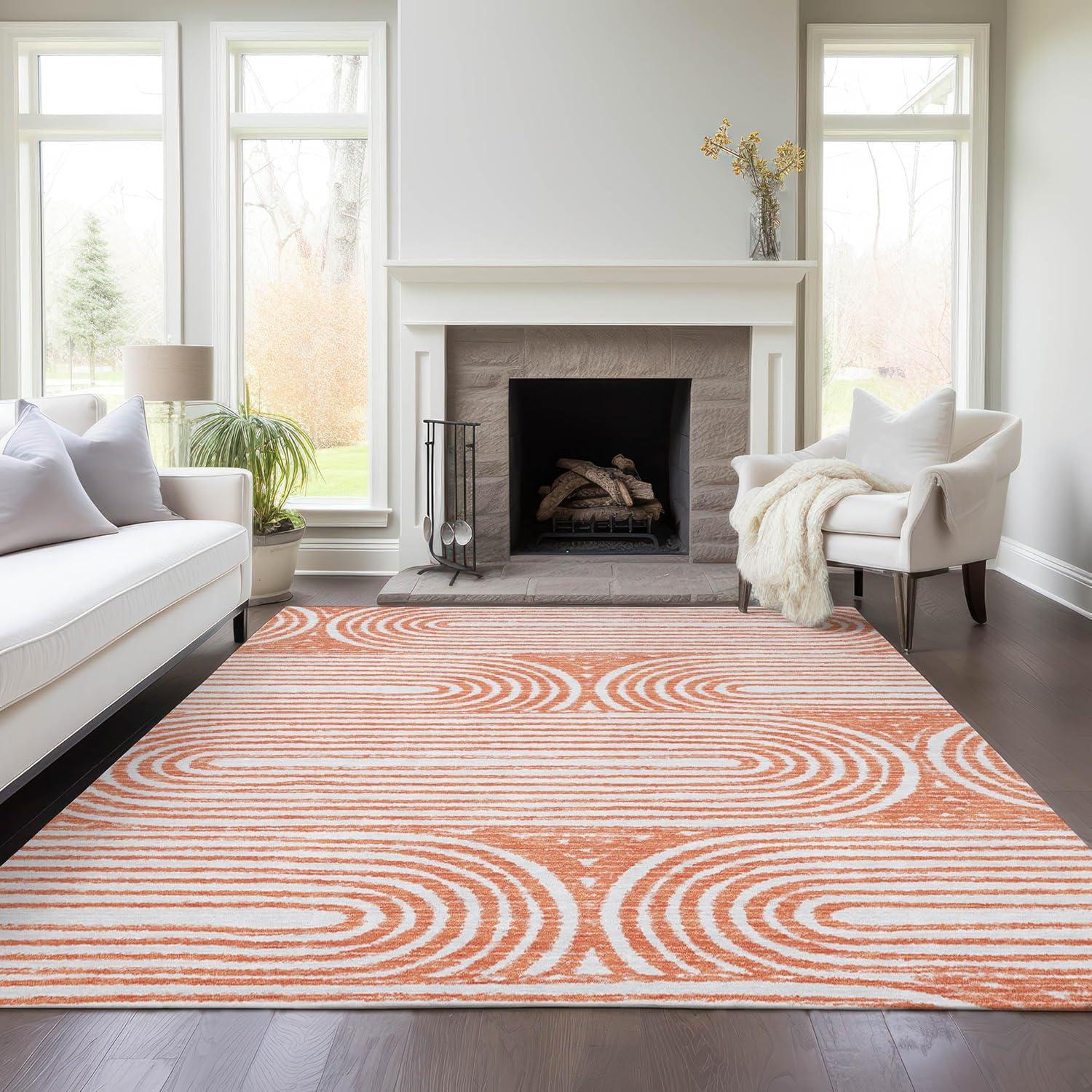 Salmon Abstract 5' x 7' Synthetic Flat Woven Rug