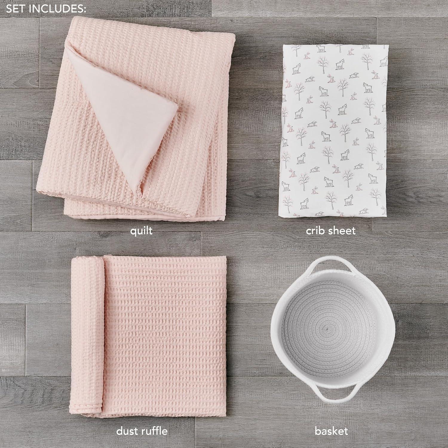 Mills Waffle Pink 4pc Baby Crib Bedding Set - Levtex Baby