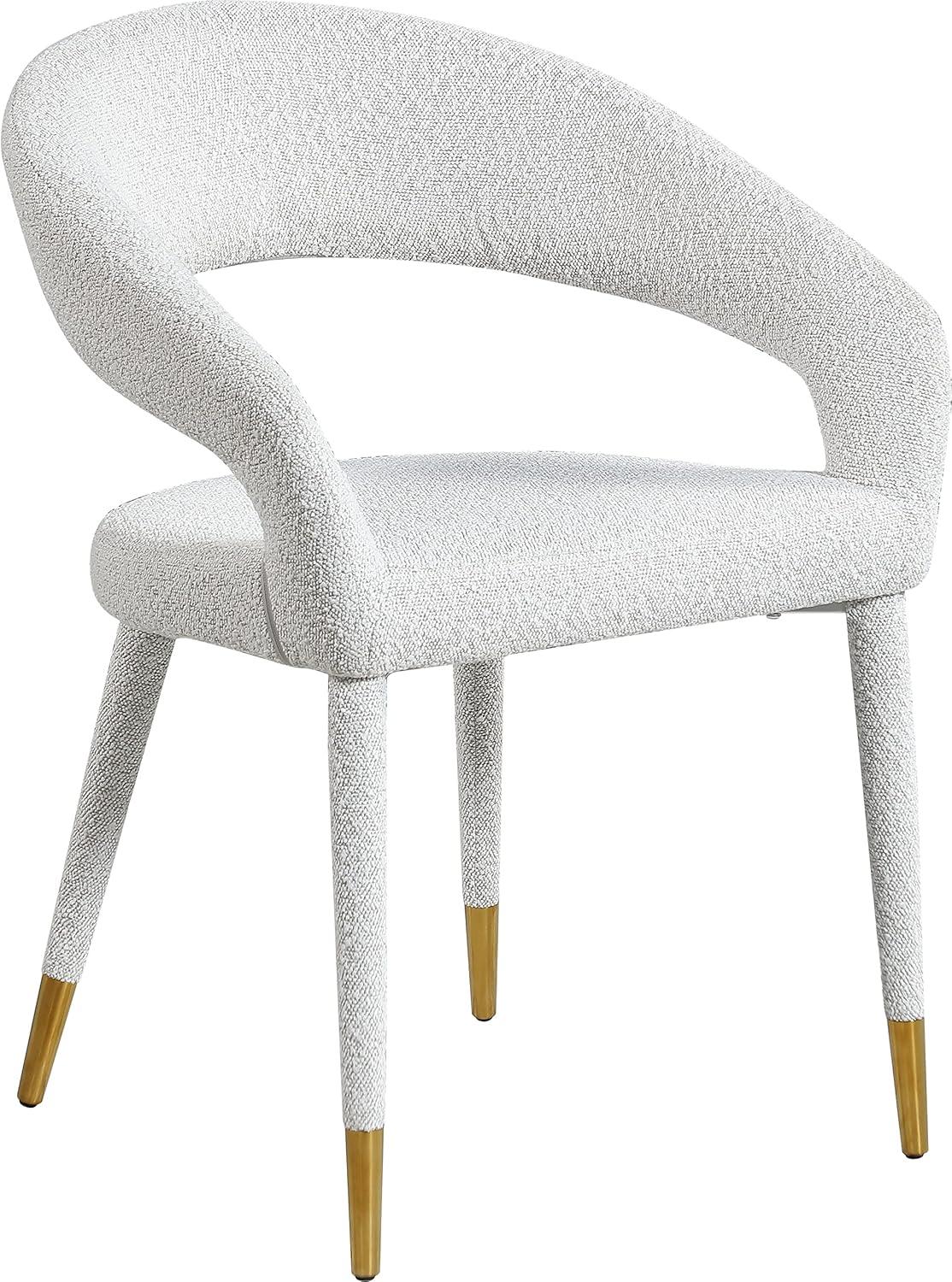 Elegant Cream Boucle Fabric Upholstered Arm Chair with Metal Accents