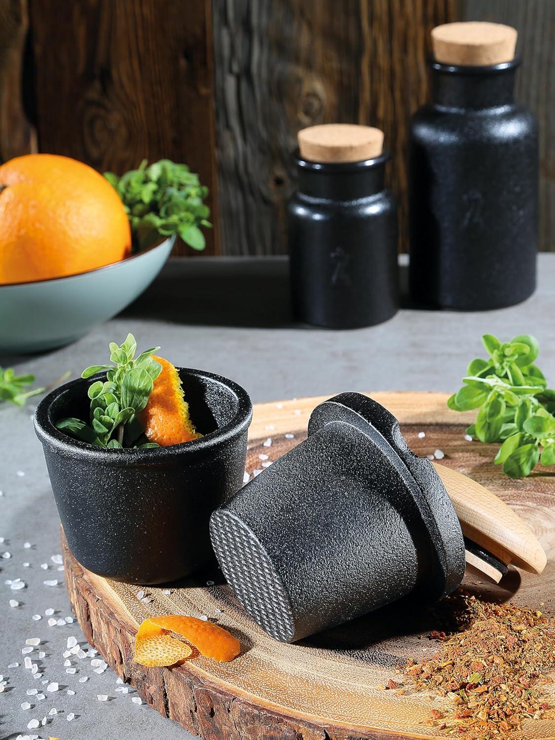 Zassenhaus Spice Grater, "Compact" black cast iron w/ beech wood lid, 3.5" H