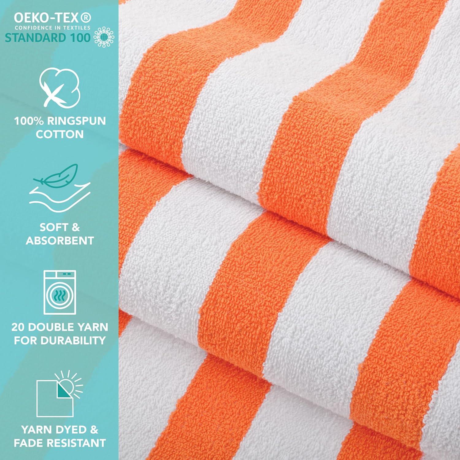 American Soft Linen Beach Towel, 100% Cotton Cabana Striped Beach Towel, 30 in by 60 in Soft Absorbent Beach Pool Towel
, Orange