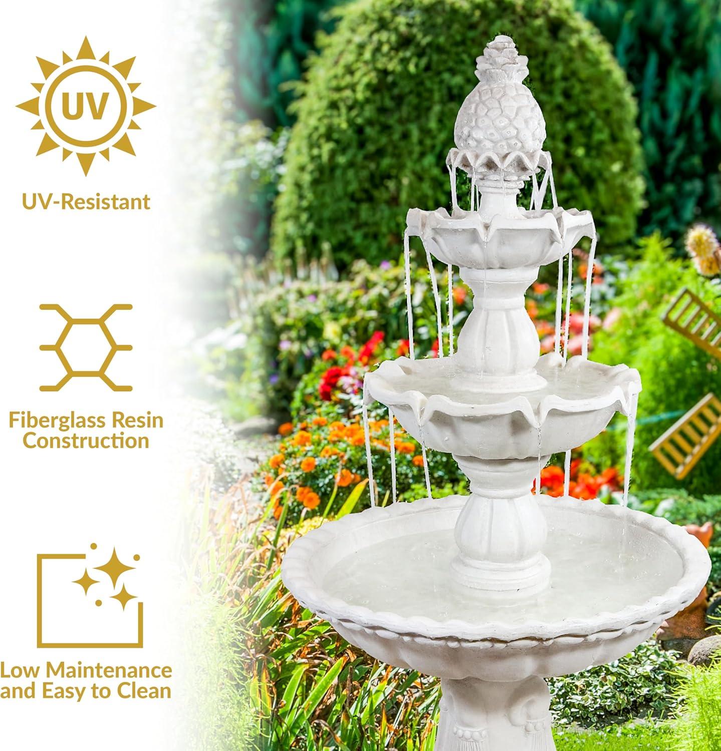 Sunnydaze Electric Fiberglass 3-Tier Welcome Pineapple Top Outdoor Water Fountain - 57" - White
