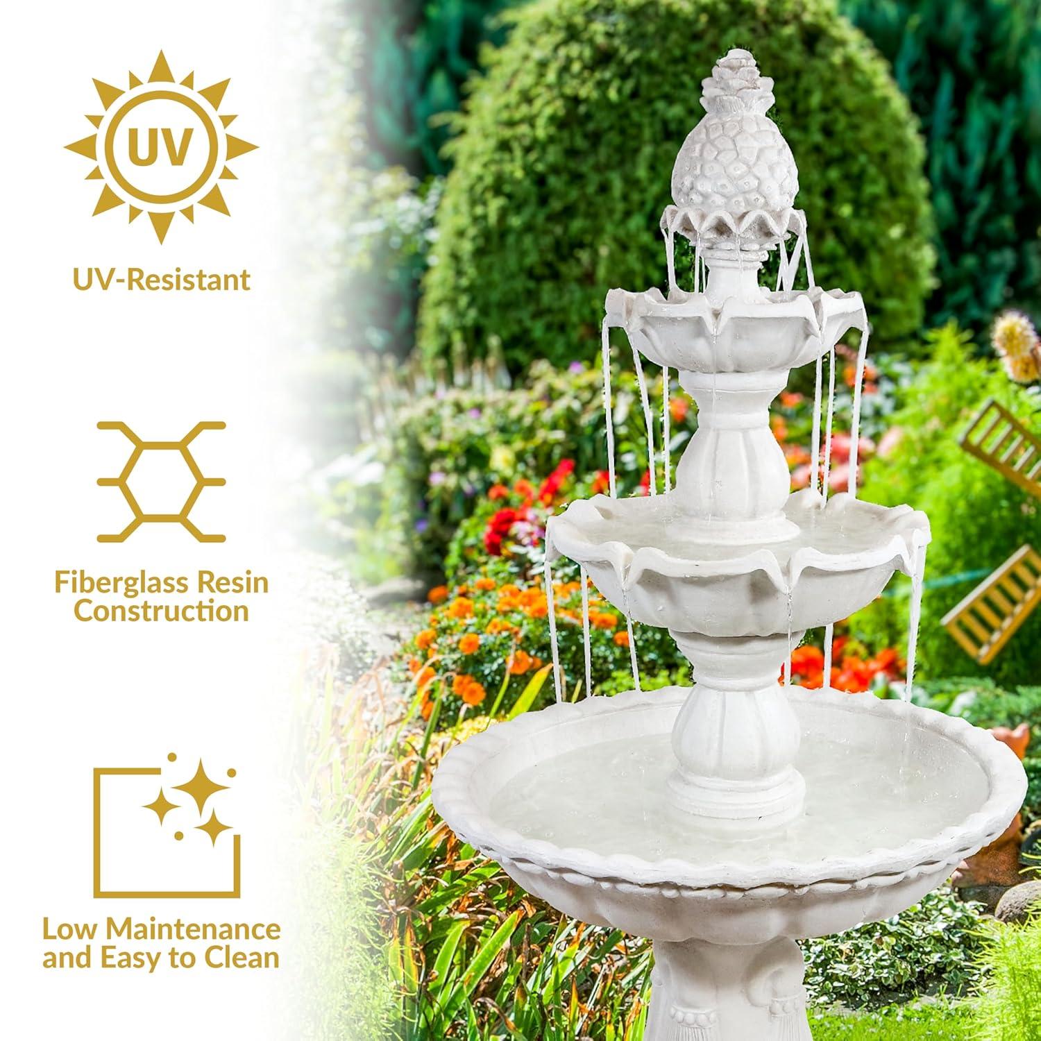 Sunnydaze Electric Fiberglass 3-Tier Welcome Pineapple Top Outdoor Water Fountain - 57" - White