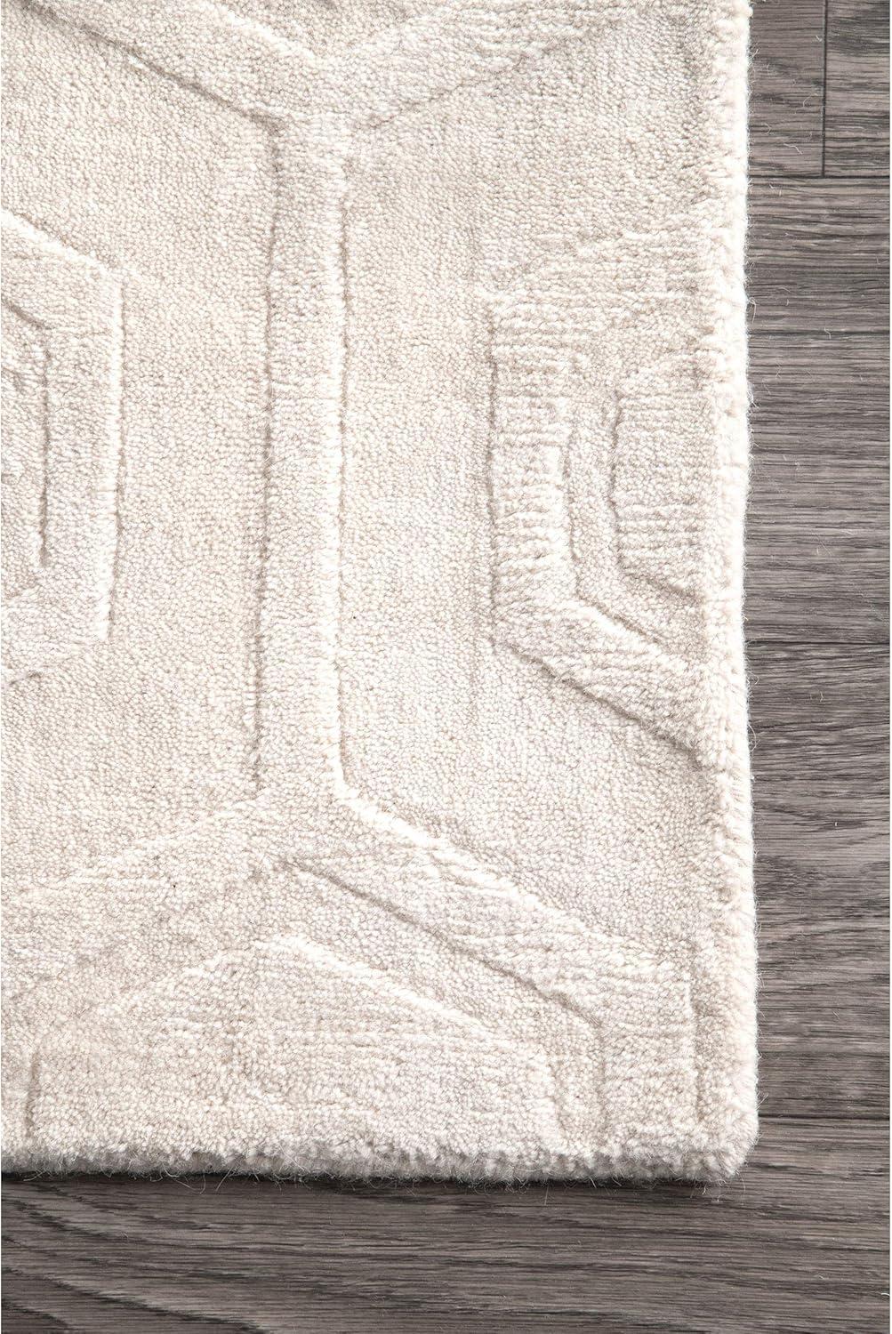 Nuloom Ambrose Geometric 2x8 Wool Runner Indoor Area Rug for Living Room Bedroom Dining Room Entryway Hallway Kitchen, Ivory