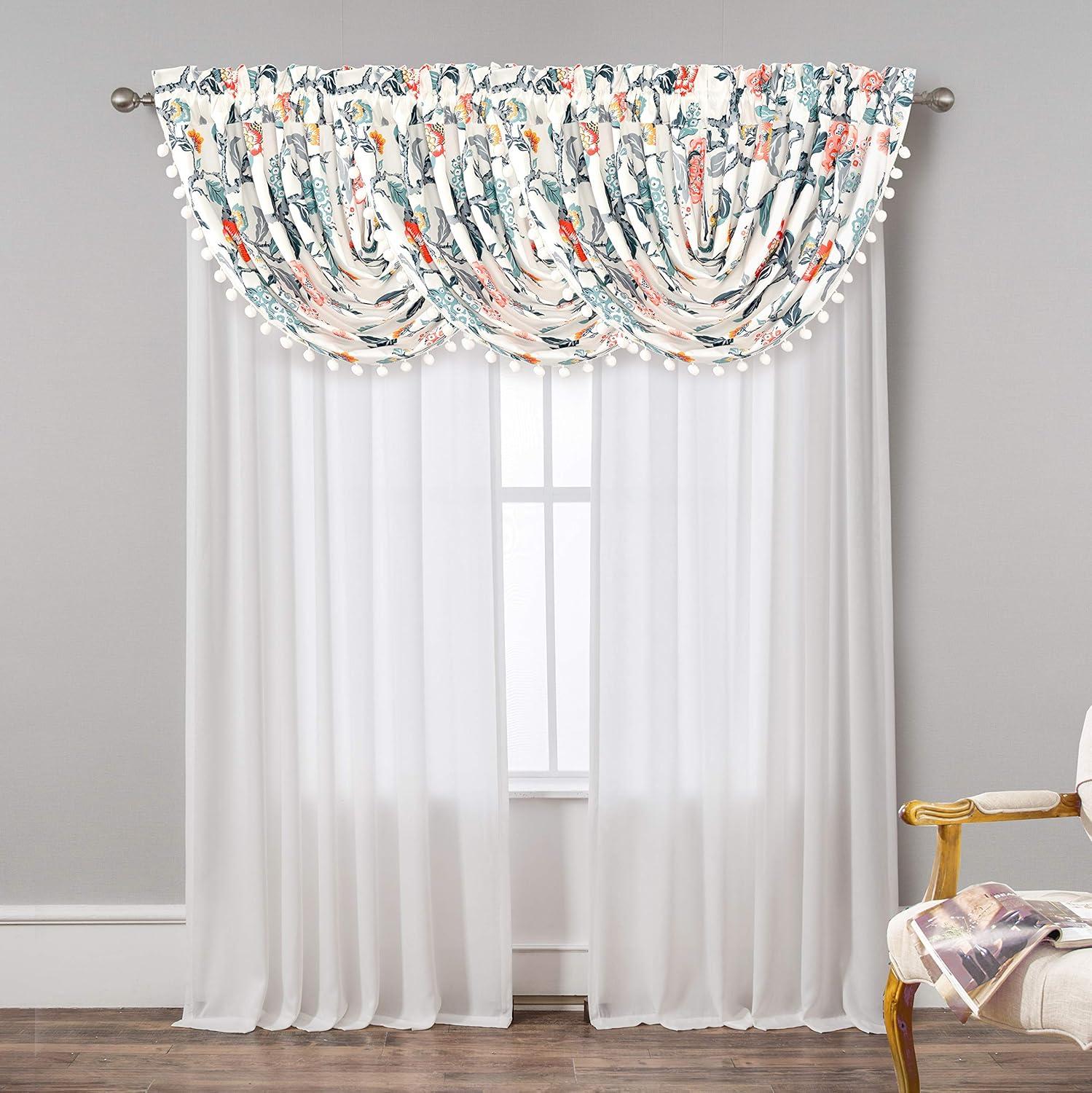DriftAway Ada Floral Lined Thermal Insulated Room Darkening Blackout Grommet Window Curtains, 2 Panels, 52" x 72", Ivory Orange Teal