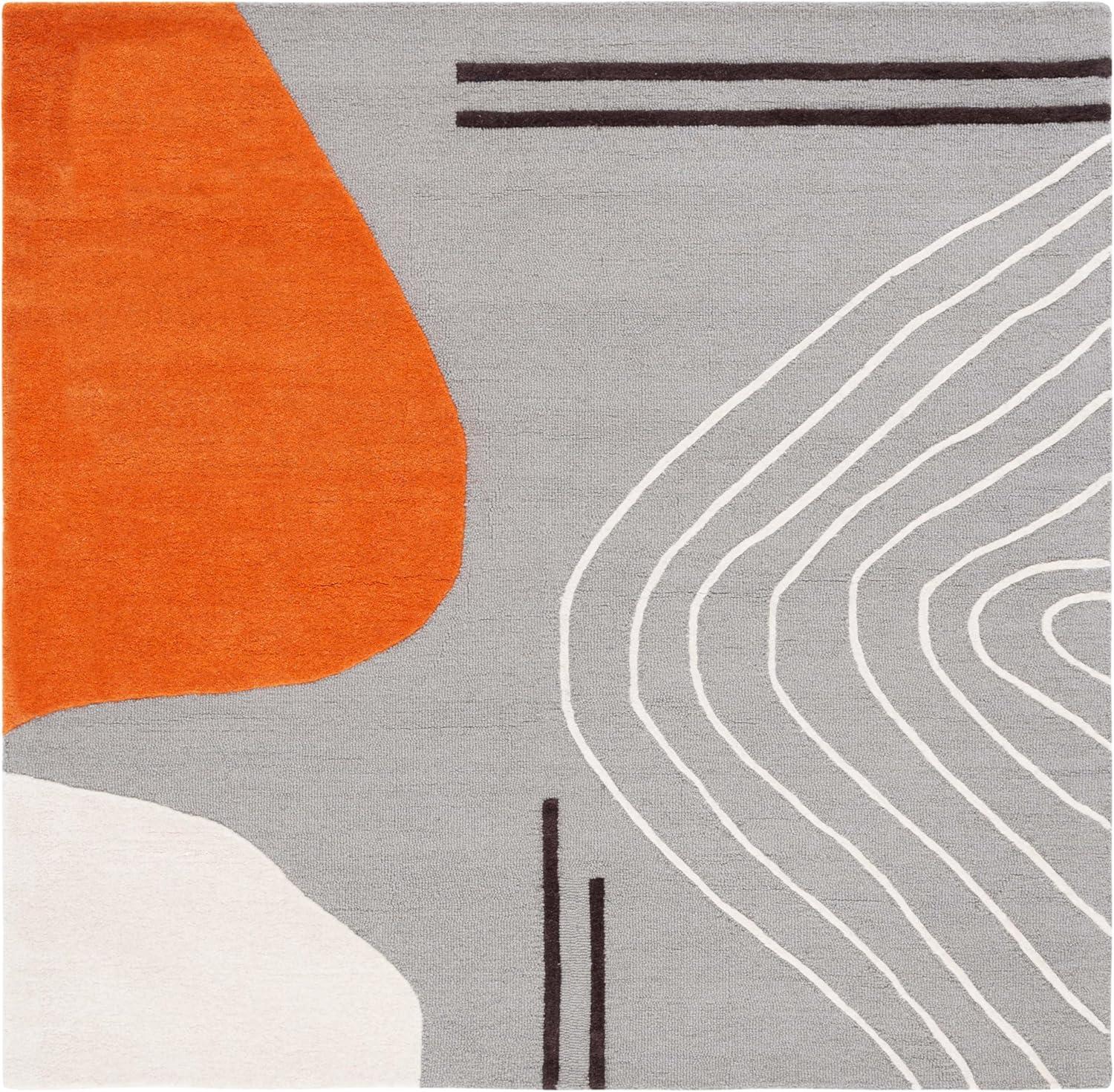 Rodeo Drive RD860 Hand Tufted Indoor Accent Rug - 4'x4' - Grey/Rust - Safavieh