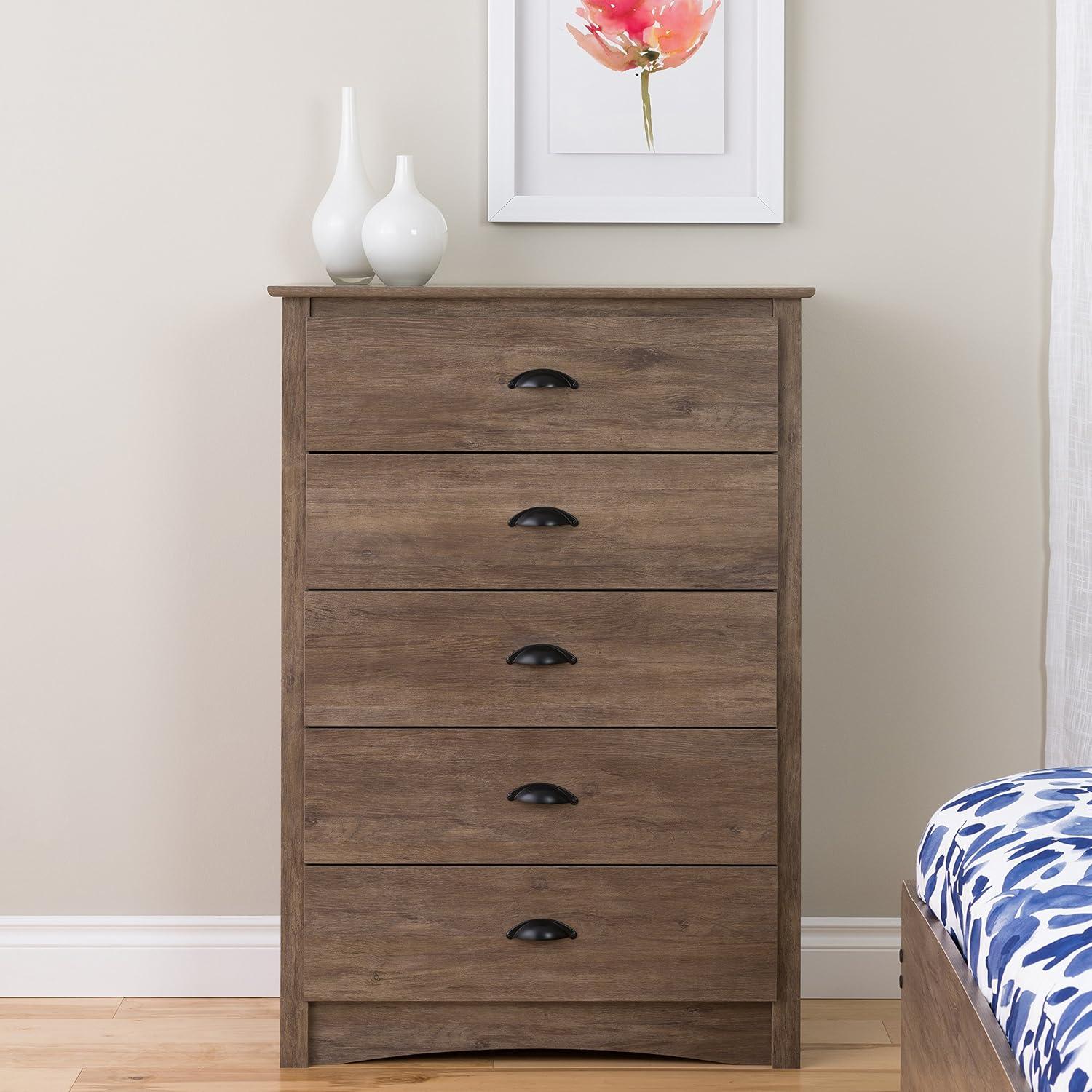 Coastal Drifted Gray 5-Drawer Compact Dresser with Vintage Touch