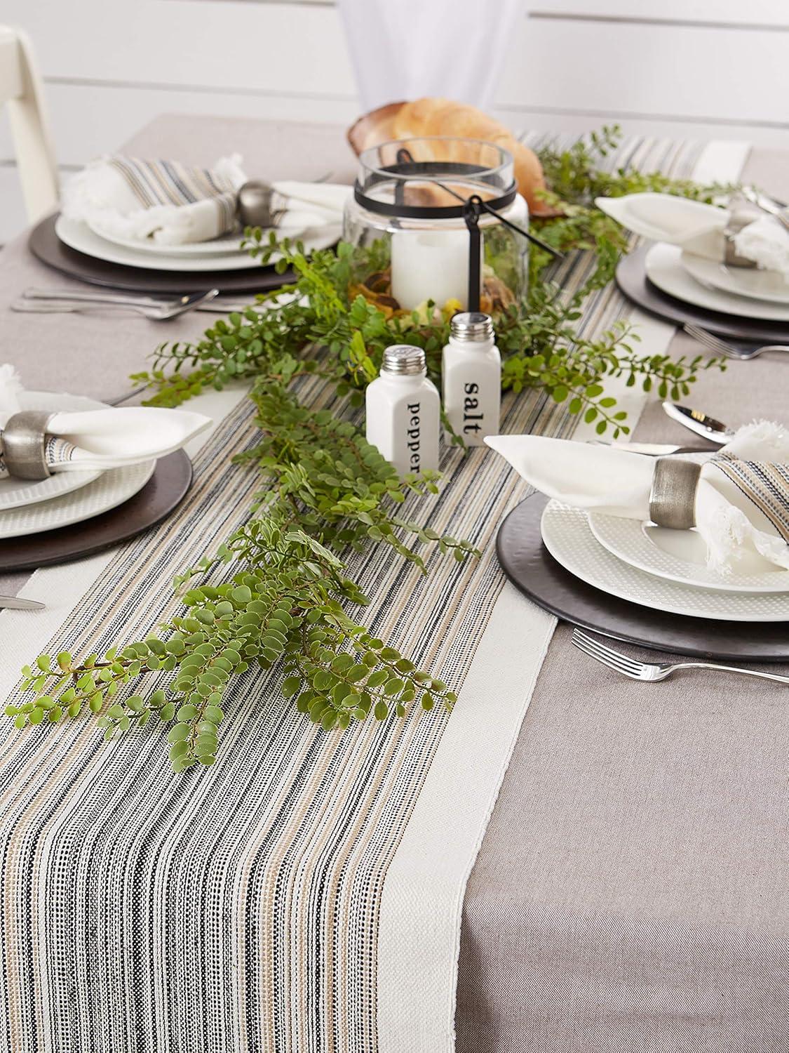 Native Fab Dining Stripe Table Runner with Tassels 100% Cotton, 14"x108", Black White