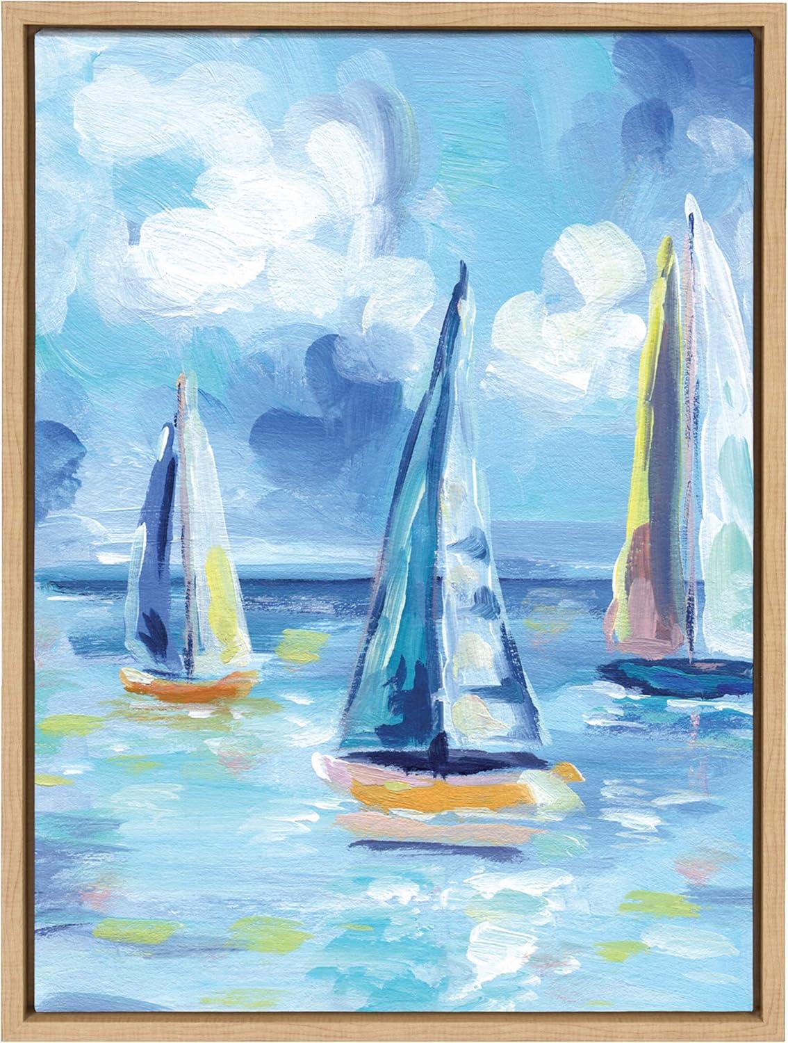 18" x 24" Sylvie Come Sail Away Framed Canvas by Rachel Christopoulos Natural - Kate & Laurel All Things Decor