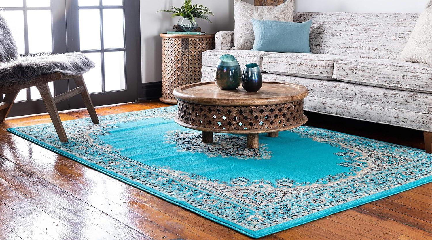 Turquoise Medallion Synthetic 6' x 9' Rectangular Area Rug