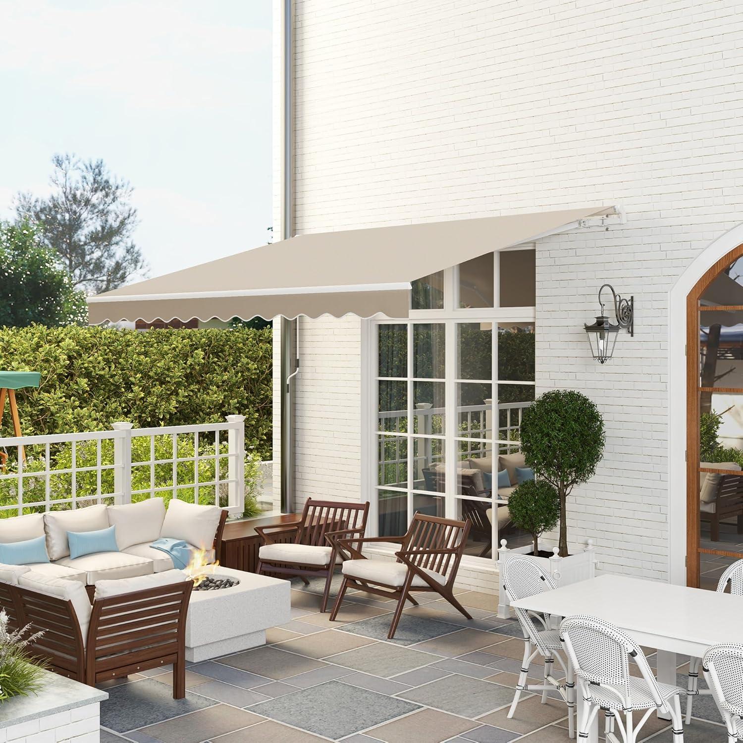 Cream White 12' x 10' Retractable Aluminum Patio Awning