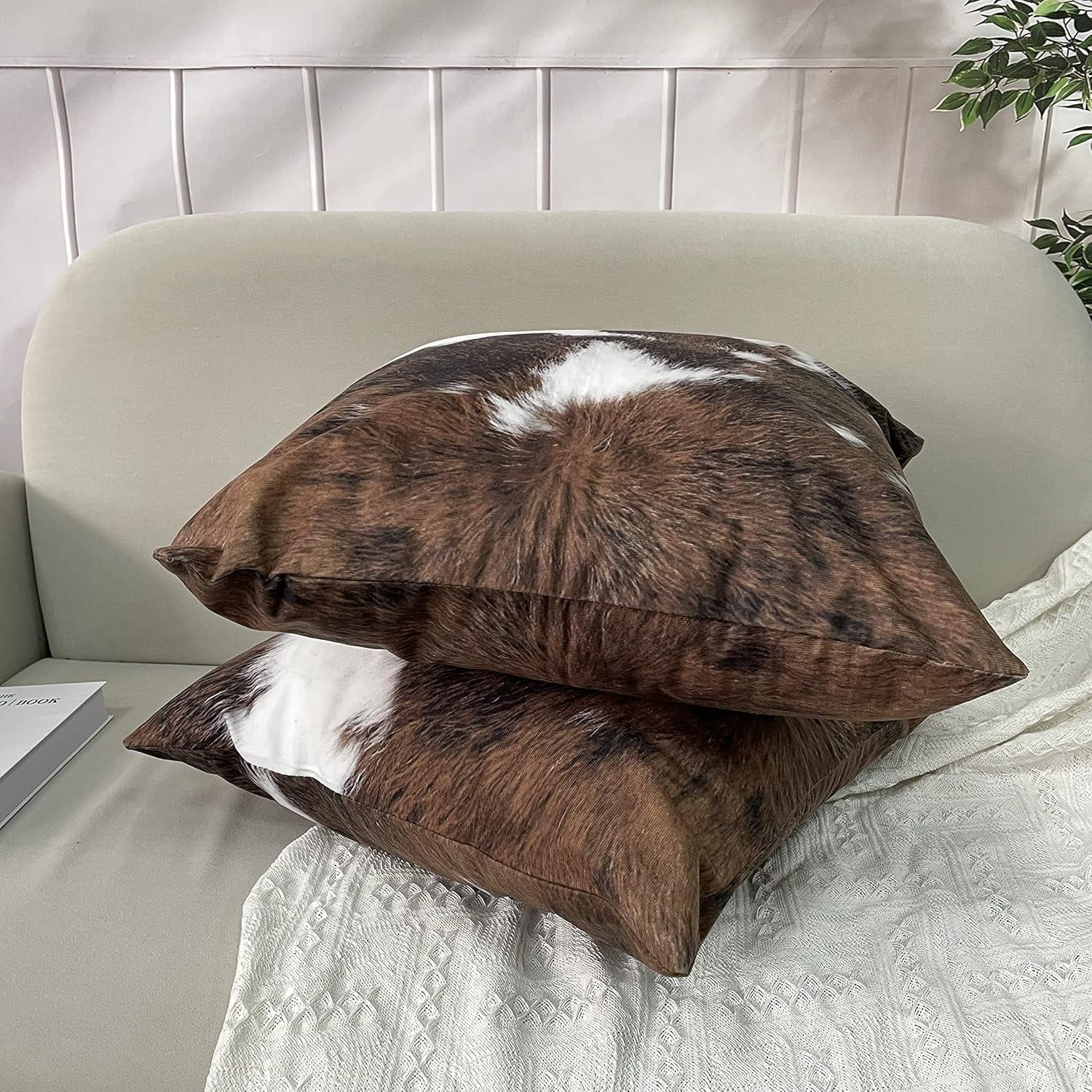 MAXAYA Pack Of 2 Throw Pillow Covers Christmas Cowhide Printing...