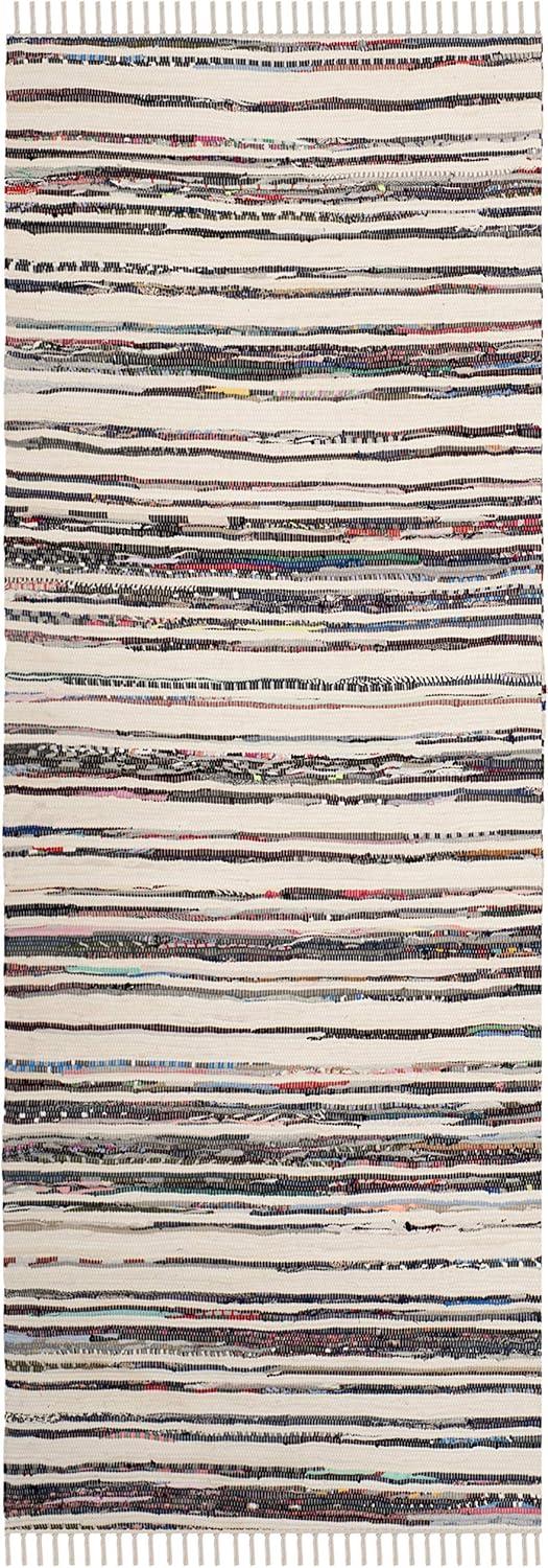 Rag Rug RAR126 Hand Woven Indoor Runner Rug - 2'3"x8' - Ivory/Charcoal - Safavieh