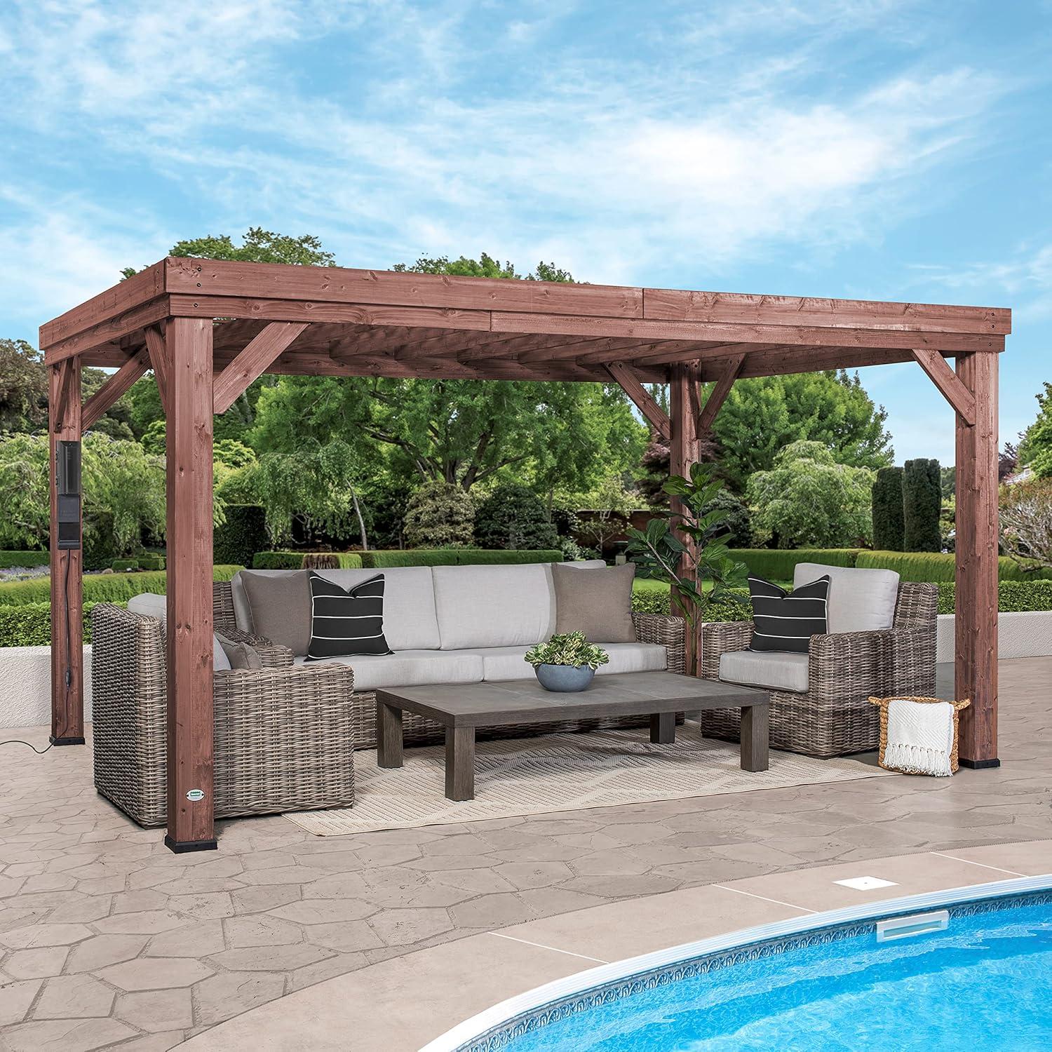 Backyard Discovery Backyard Discovery Brockton 14' x 10' Modern Cedar Wood Outdoor Patio Pergola Kit with PowerPort