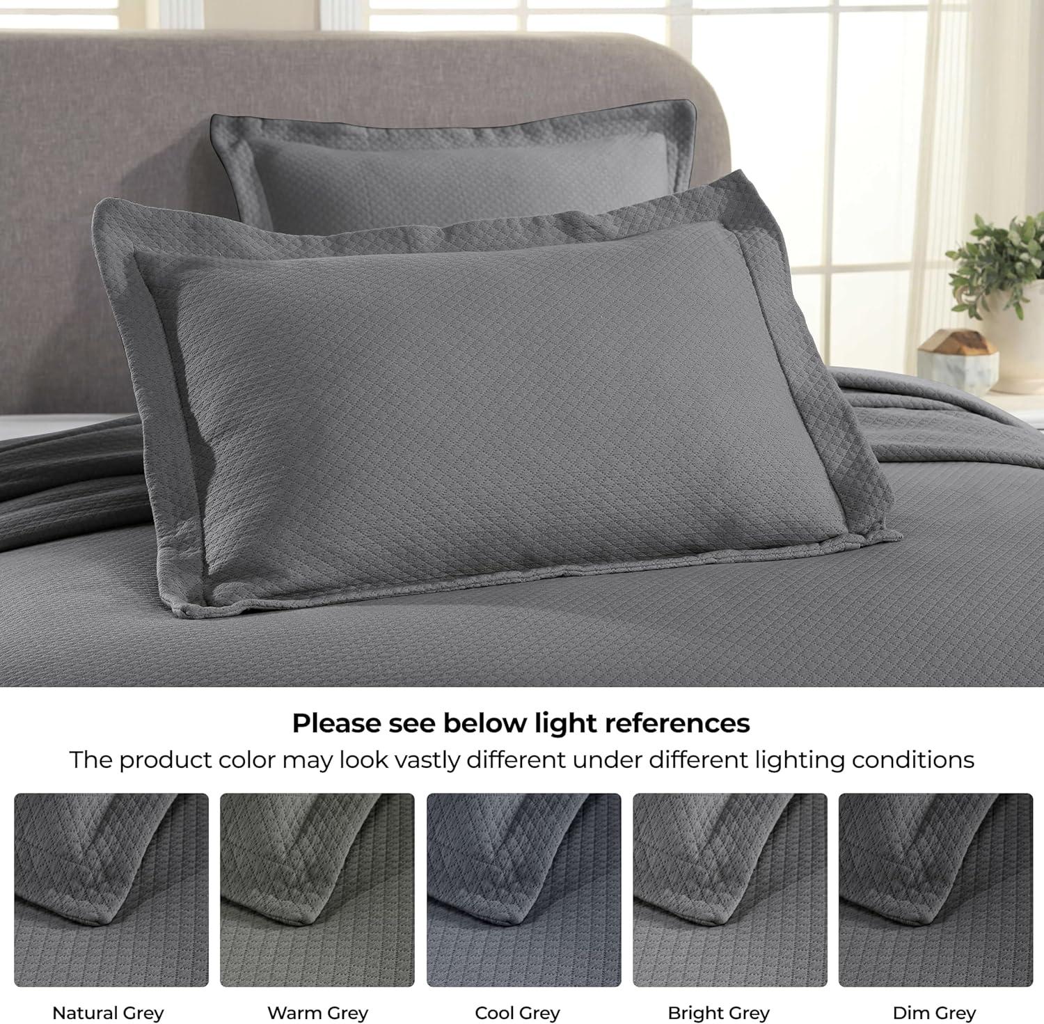 Superior Lightweight Cotton Modern Solid 4-Piece Bedspread Set, Twin, Gray