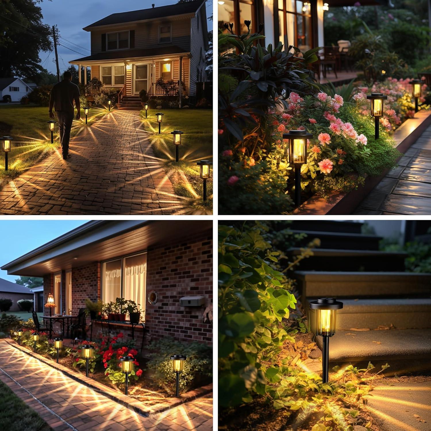 gigalumi 8 Pack Solar Pathway Lights for Garden and Walkway, IP65 Waterproof Outdoor Landscape Lighting, Warm White Solar Powered Decor