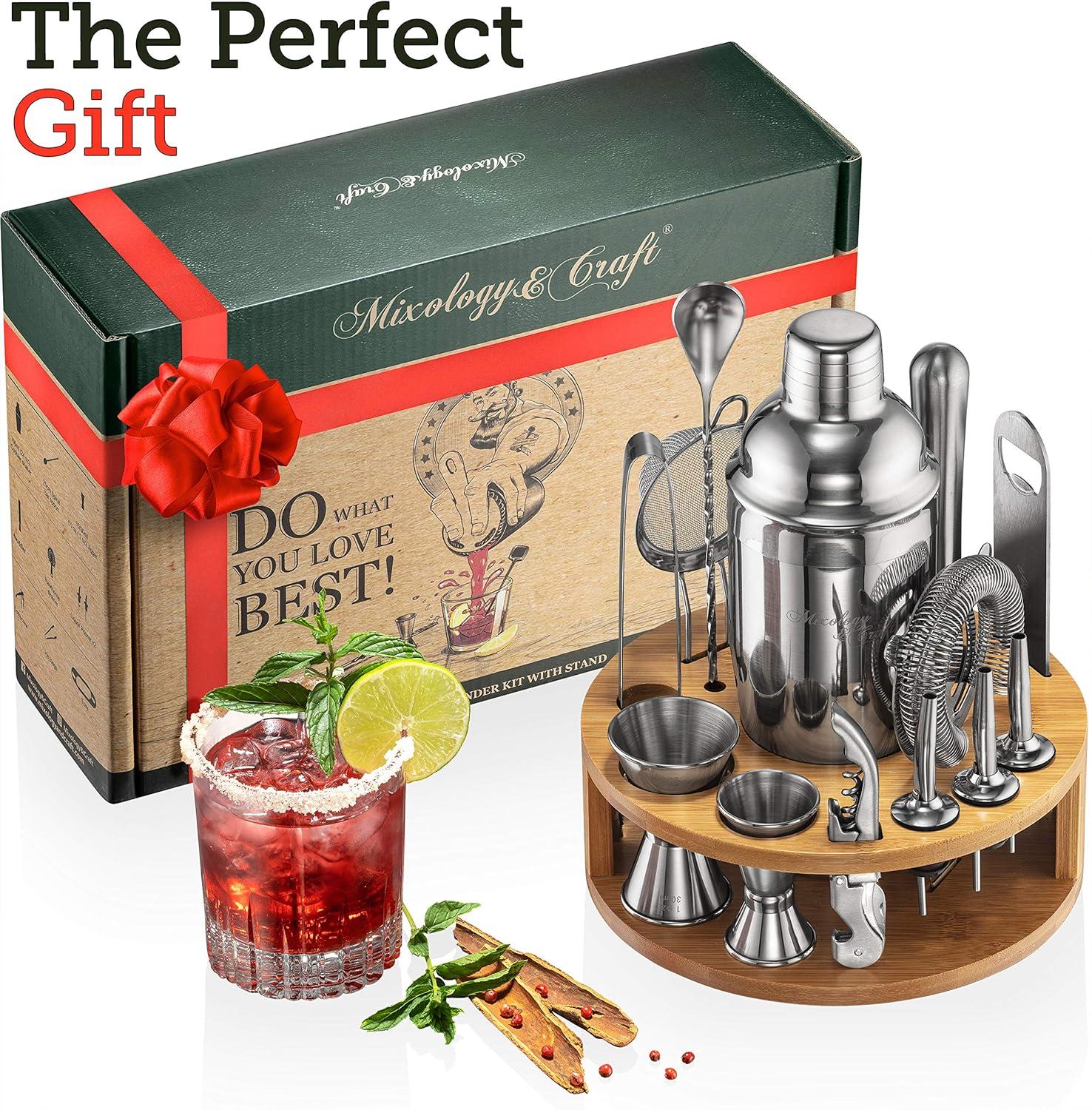 Stainless Steel 15-Piece Cocktail Shaker Set with Bamboo Stand