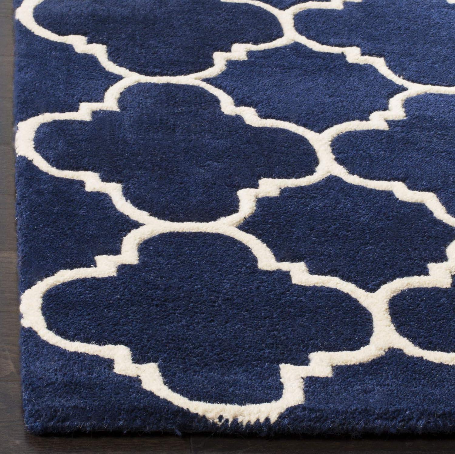 Handmade Blue Ivory Wool Tufted 4' x 6' Rug