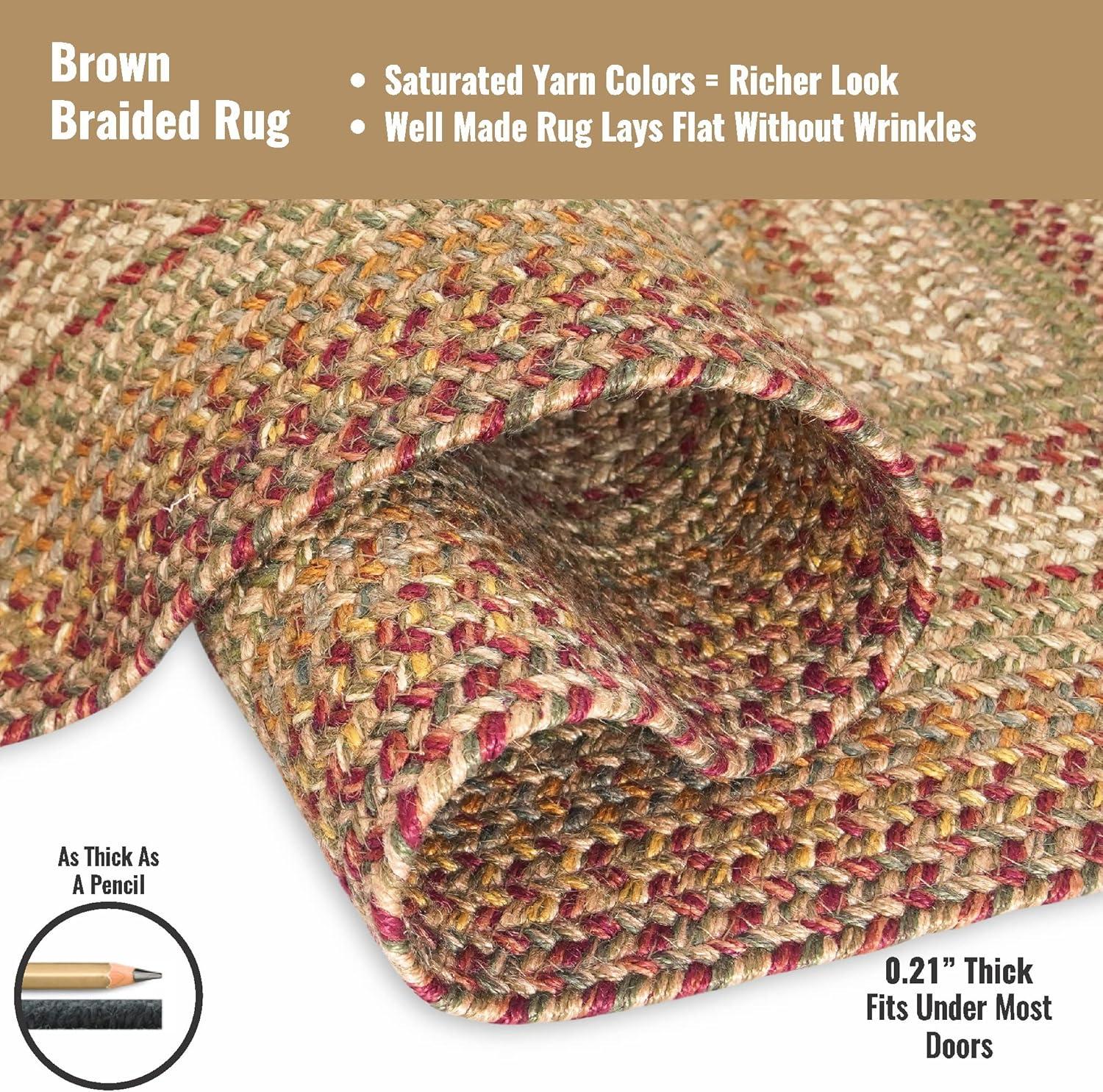 Homespice 20x30 Brown Oval Braided Rug. Harvest Brown Jute Oval Rug. Uses- Entryway Rugs, Kitchen Rugs, Bathroom Rugs. Reversible, Rustic, Country, Primitive, Farmhouse Decor Rug